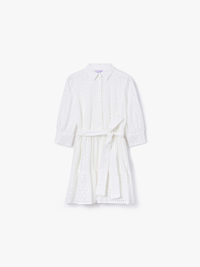 White Cotton Short Dress Daisi With Embroideries