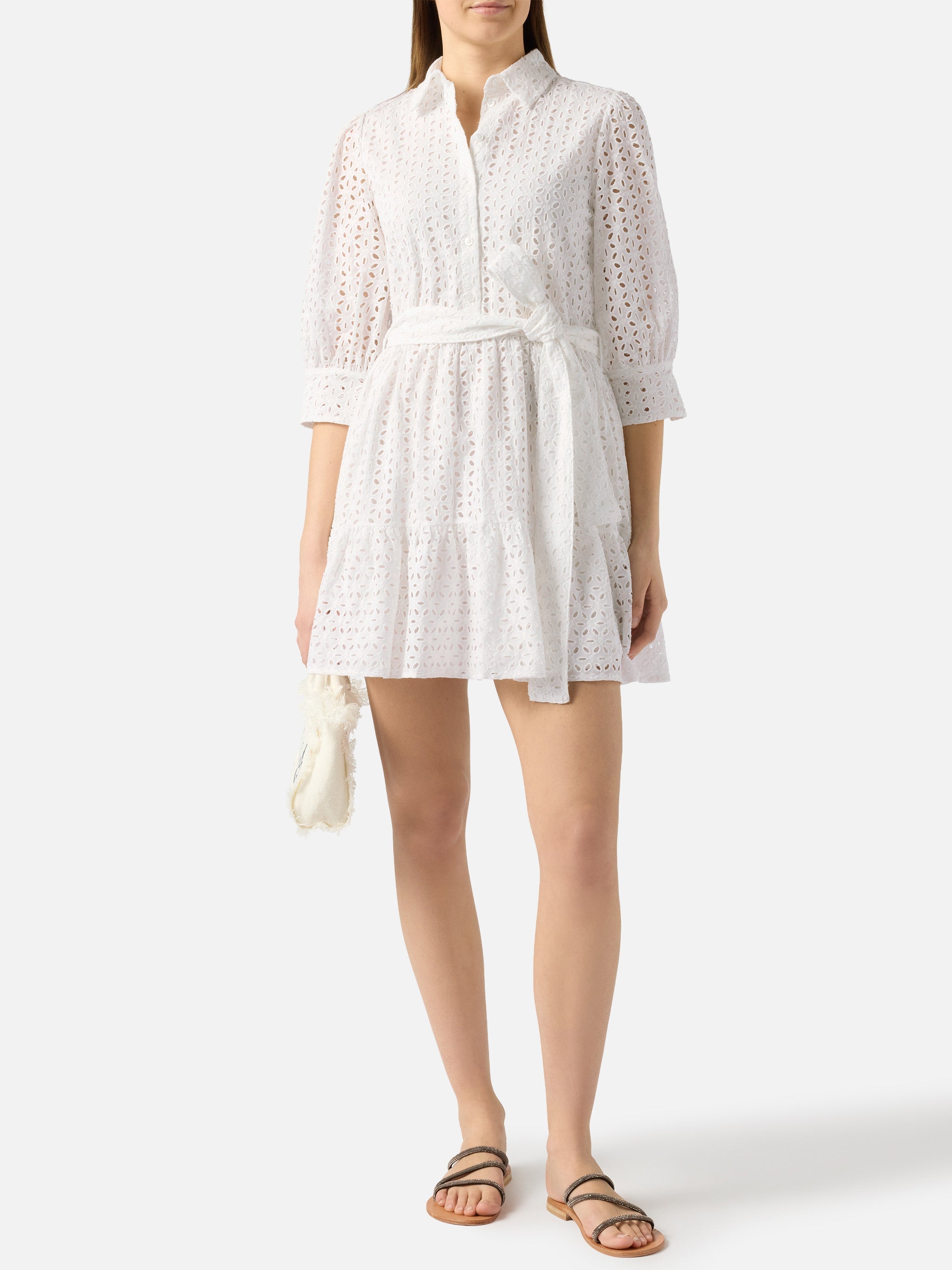 White Cotton Short Dress Daisi With Embroideries __single__