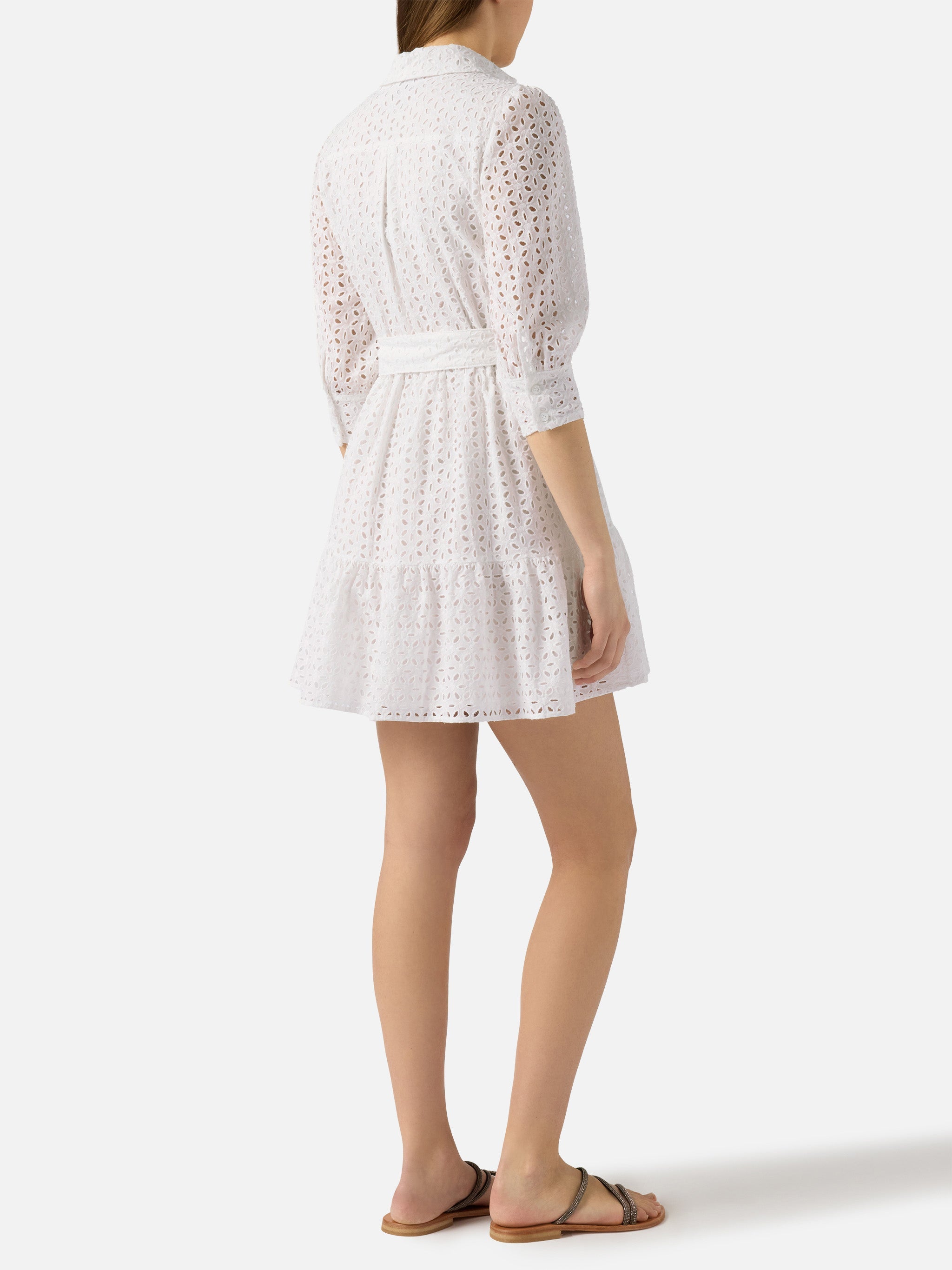 White Cotton Short Dress Daisi With Embroideries __single__