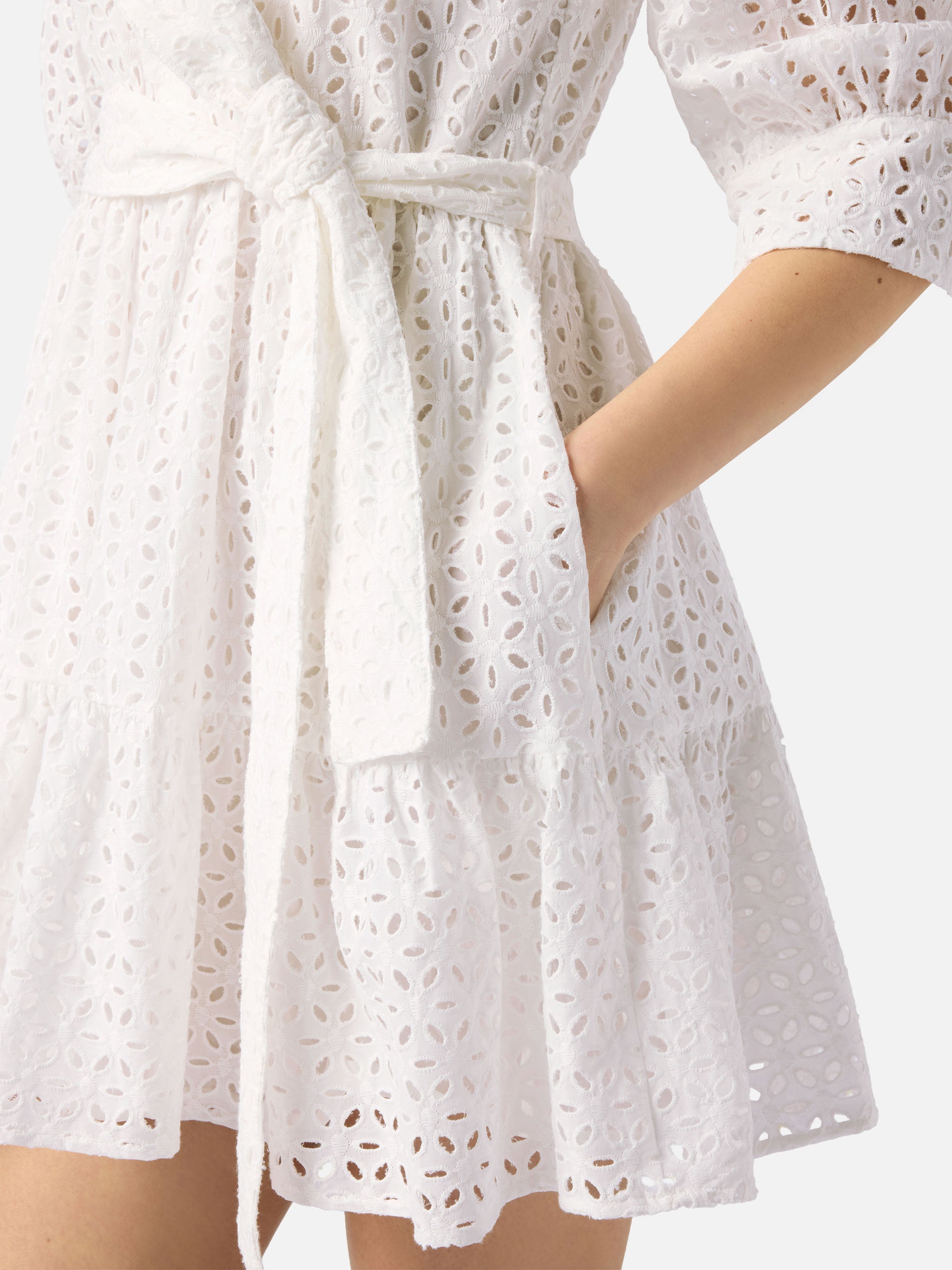 White Cotton Short Dress Daisi With Embroideries __single__