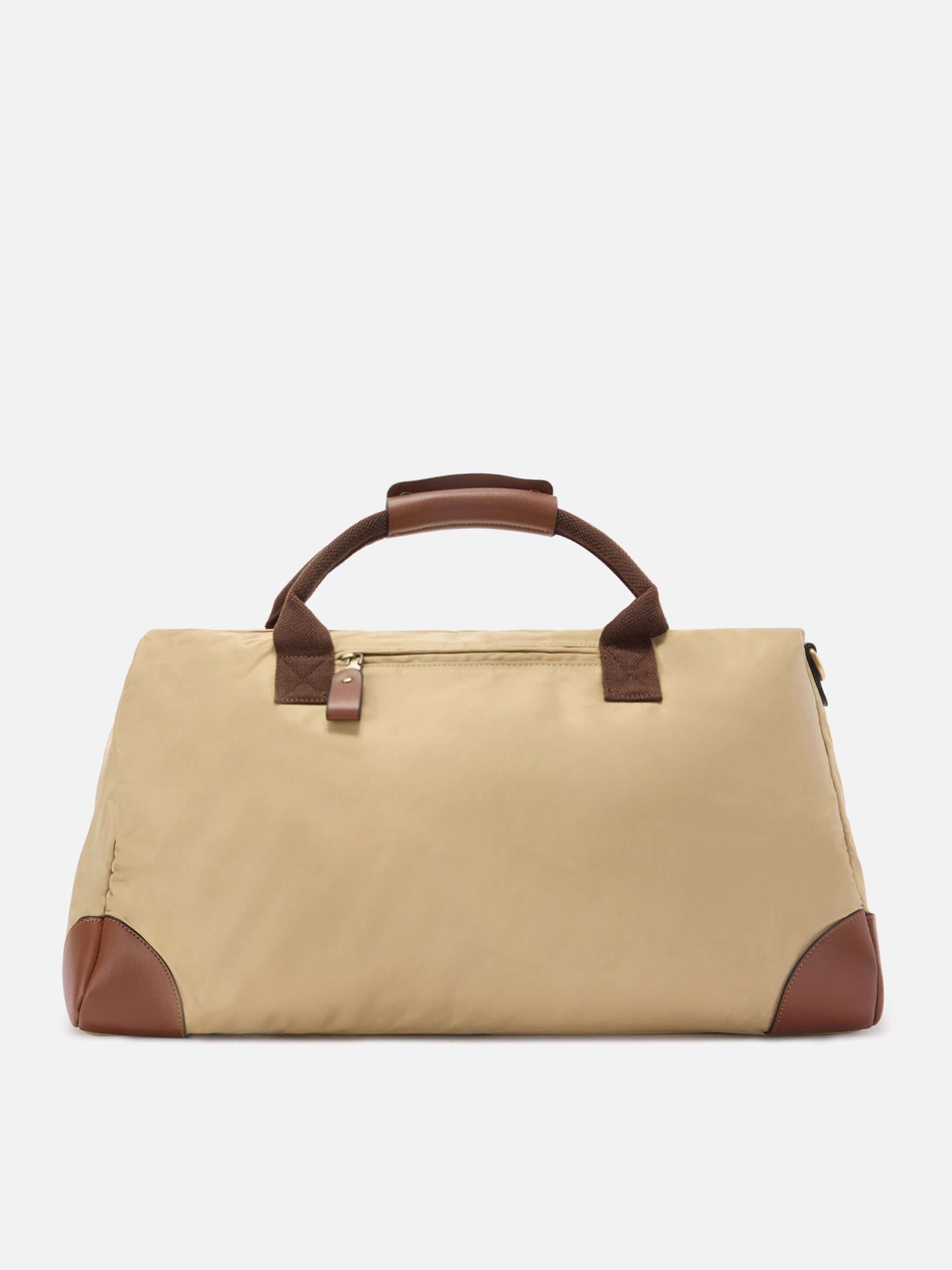 Daily Beige Nylon Weekender With Embroidered Logo Brown Bag