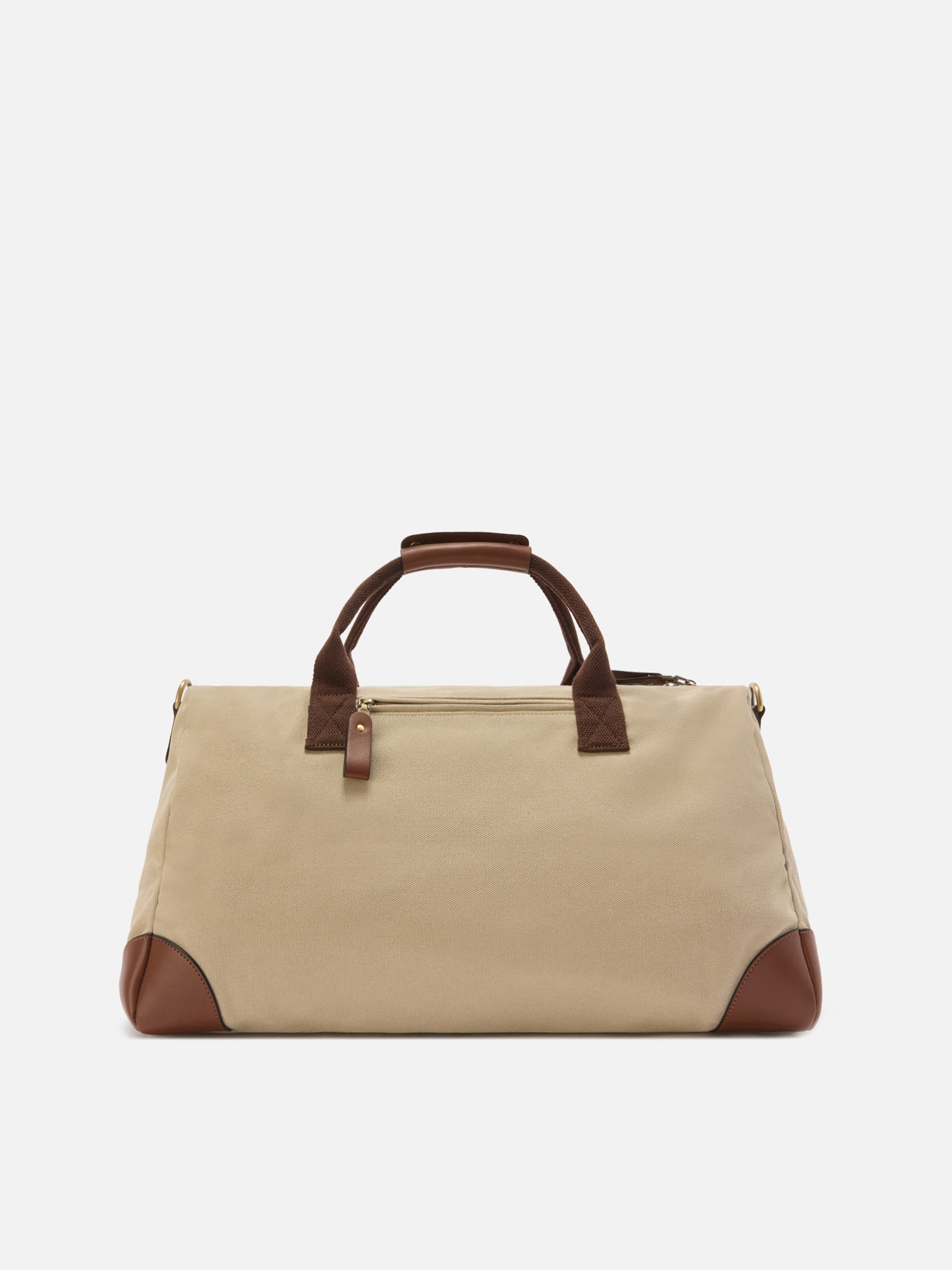 Daily Beige Cotton Blend Weekender With Embroidered Logo Brown Bag