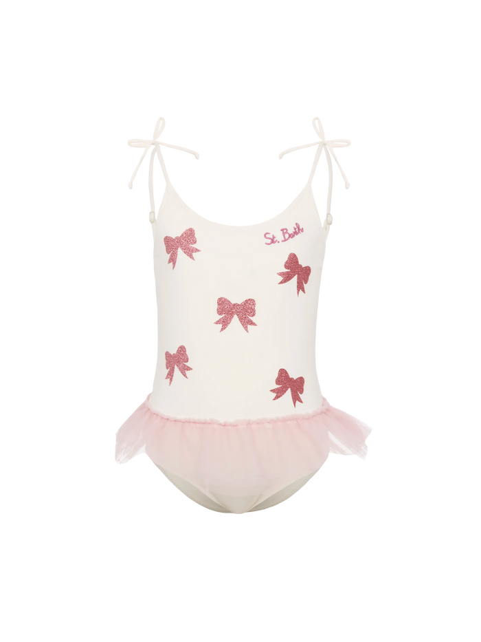Dancer One-Piece Swimsuit With Tulle Ruffle And Glittered Bows __single__ One Piece
