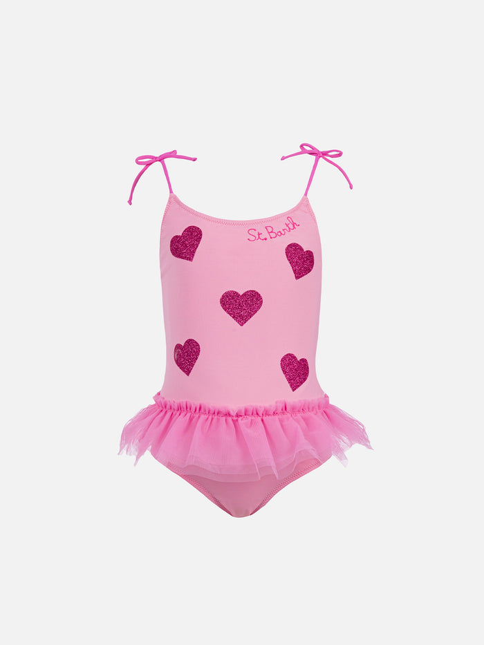 Dancer One-Piece Swimsuit With Tulle Ruffle And Glittered Hearts __single__ One Piece