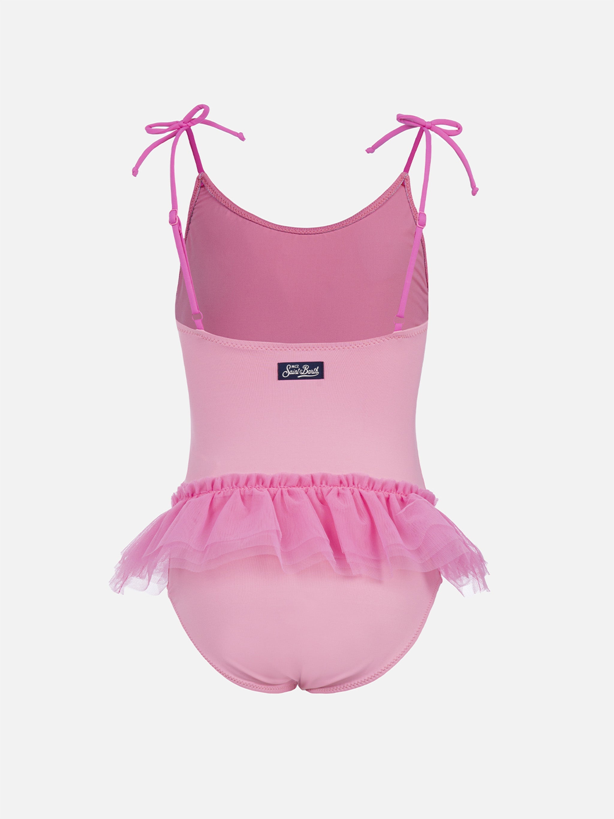 Dancer One-Piece Swimsuit With Tulle Ruffle And Glittered Hearts Pink One Piece