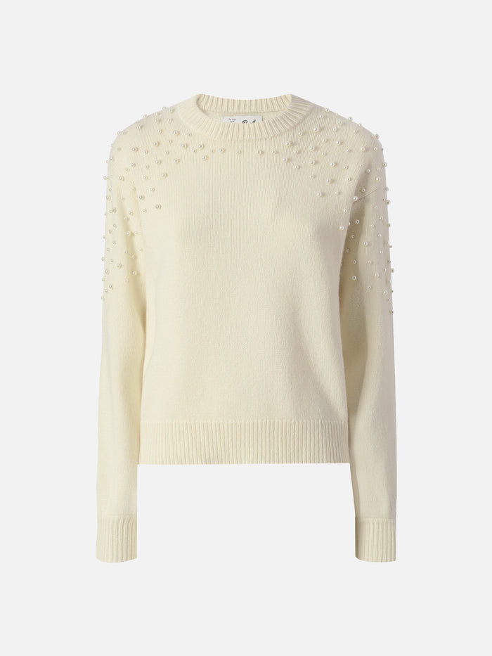 Danya Sweater Wool Blend With Pearl Appliqués White