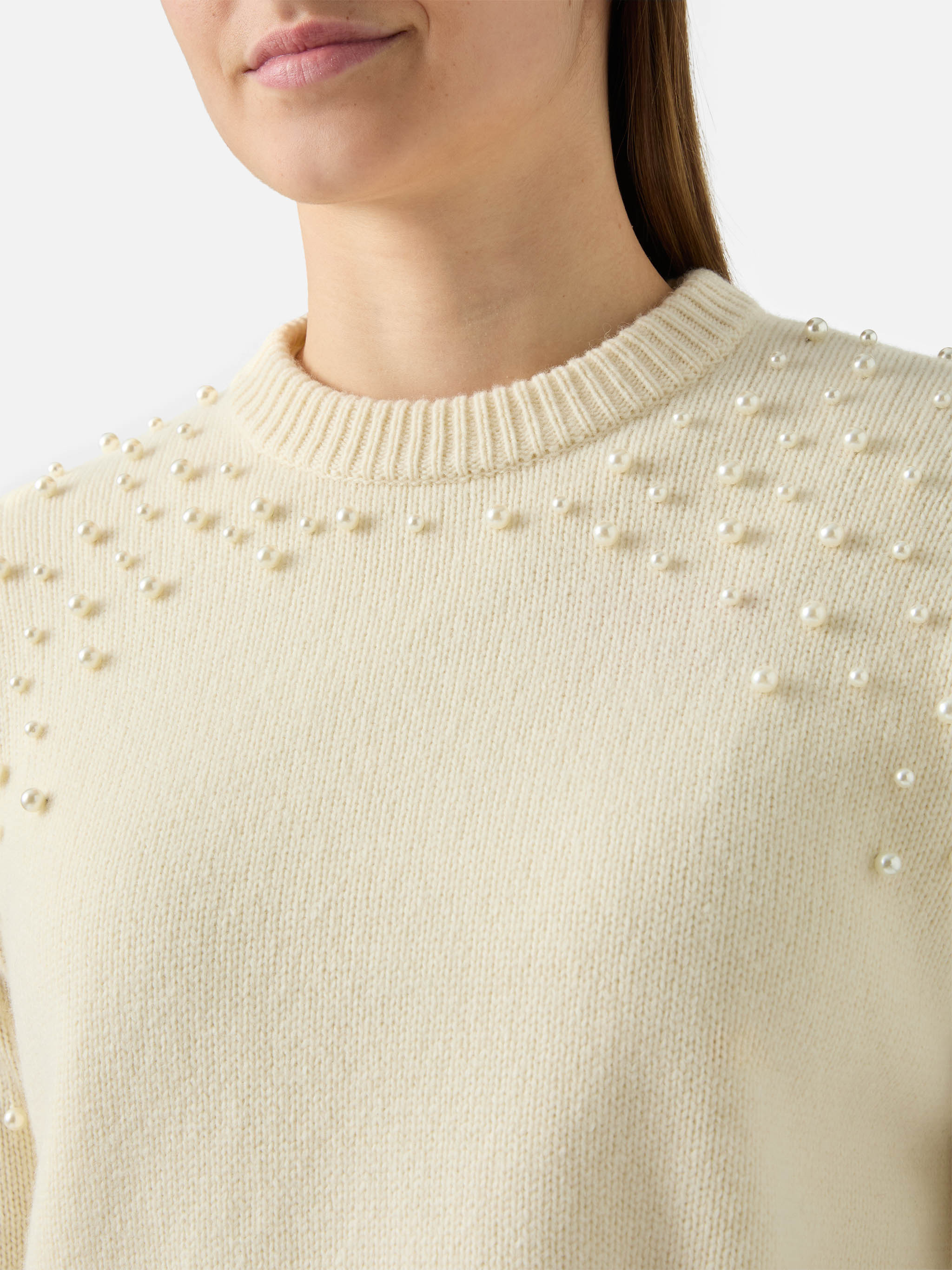 Danya Sweater Wool Blend With Pearl Appliqués White