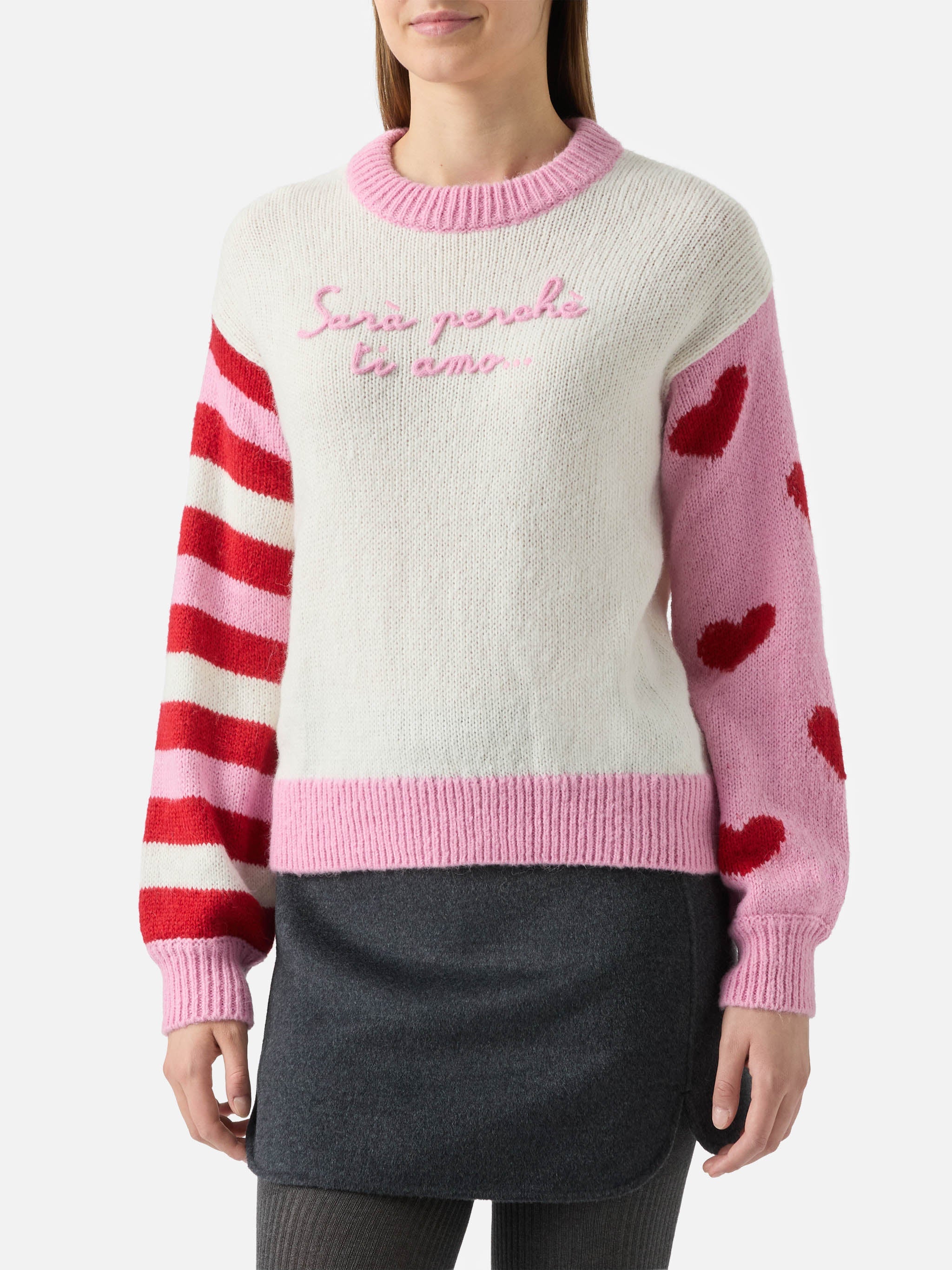 Alpaca Sweater Danya With Sarà Perchè Ti Amo Embroidery Pink