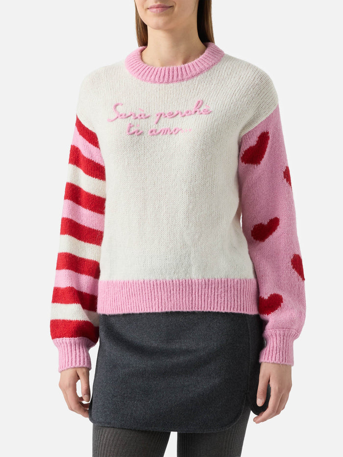 Alpaca Sweater Danya With Sarà Perchè Ti Amo Embroidery Pink