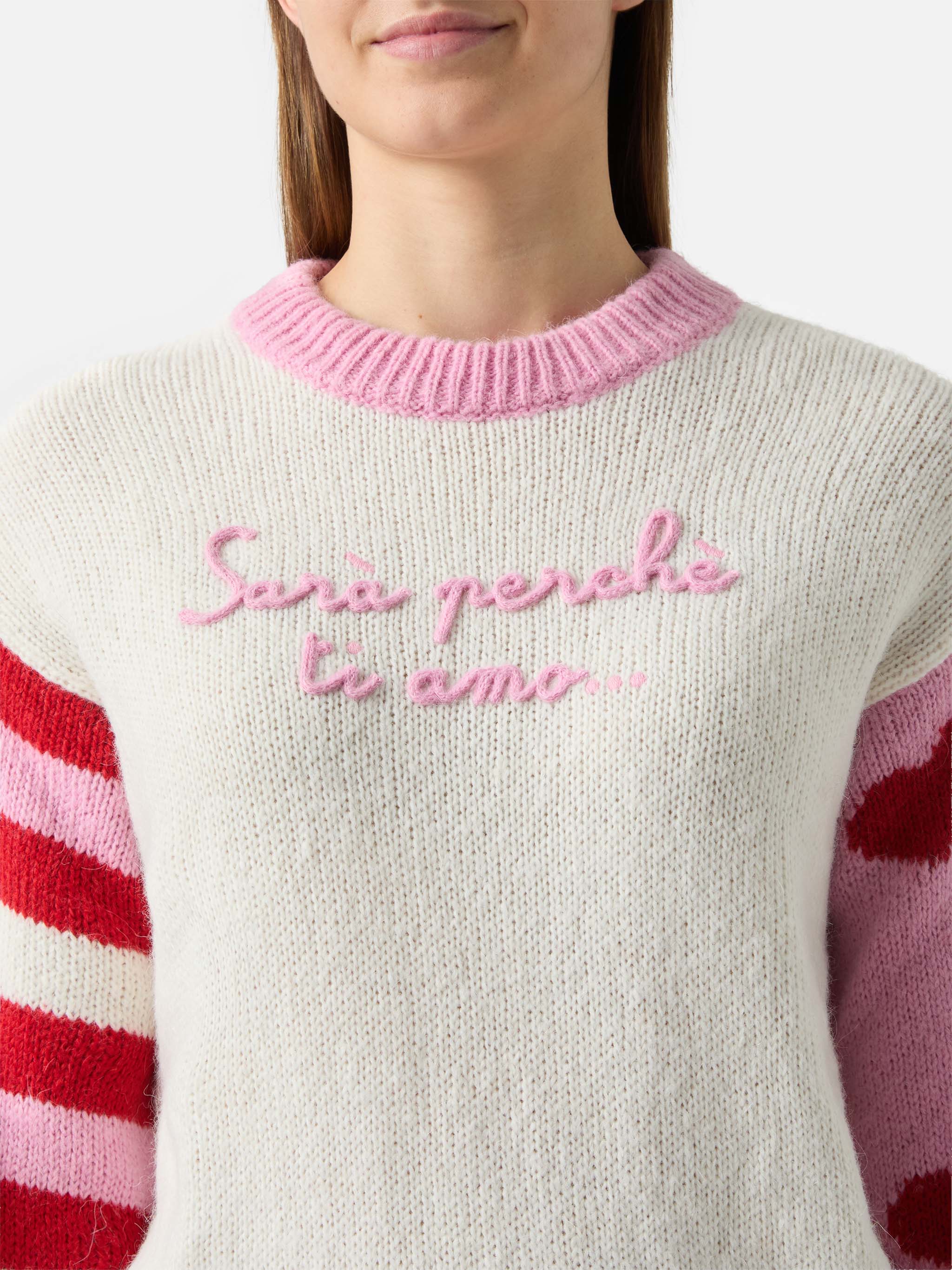 Alpaca Sweater Danya With Sarà Perchè Ti Amo Embroidery Pink