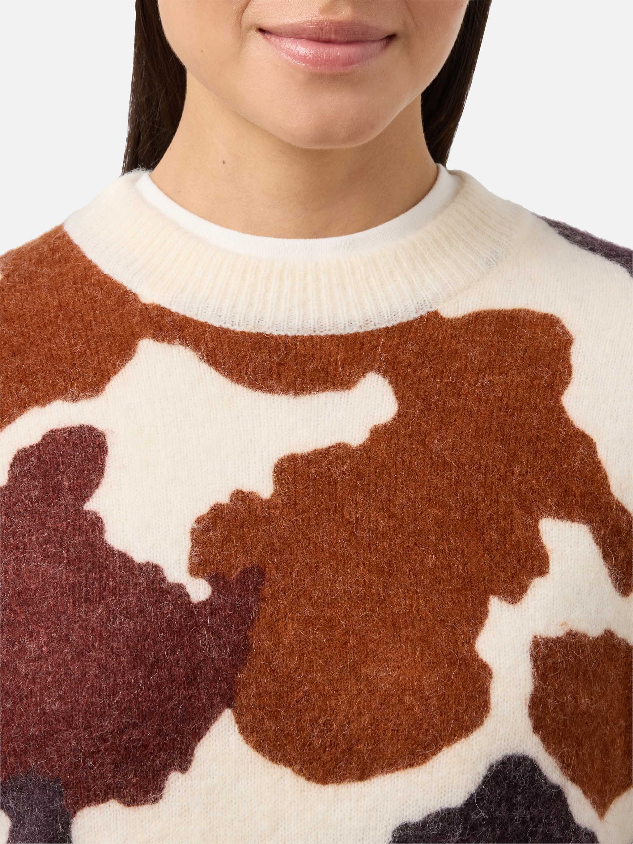 Danya Stretch Merino-Wool And Alpaca-Blend Sweater With Cow-Print Beige