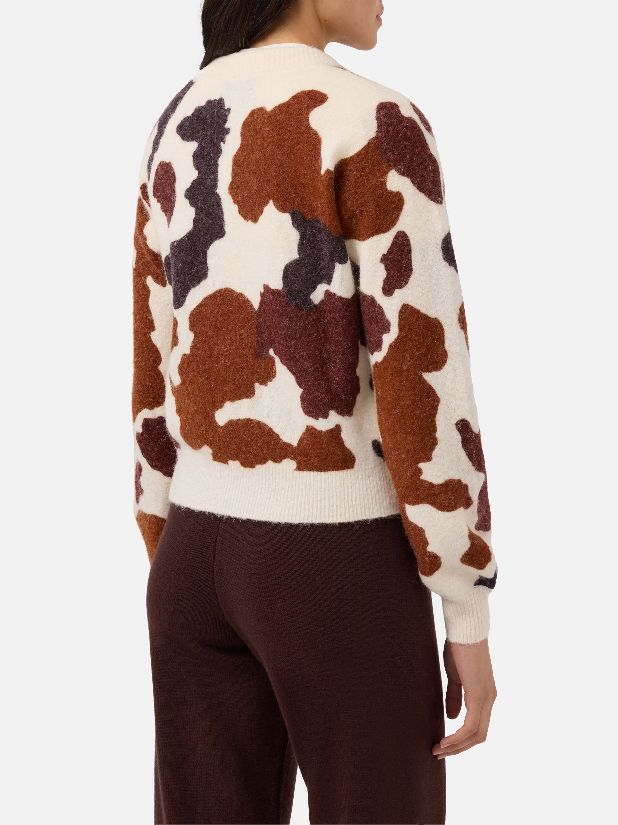 Danya Stretch Merino-Wool And Alpaca-Blend Sweater With Cow-Print Beige