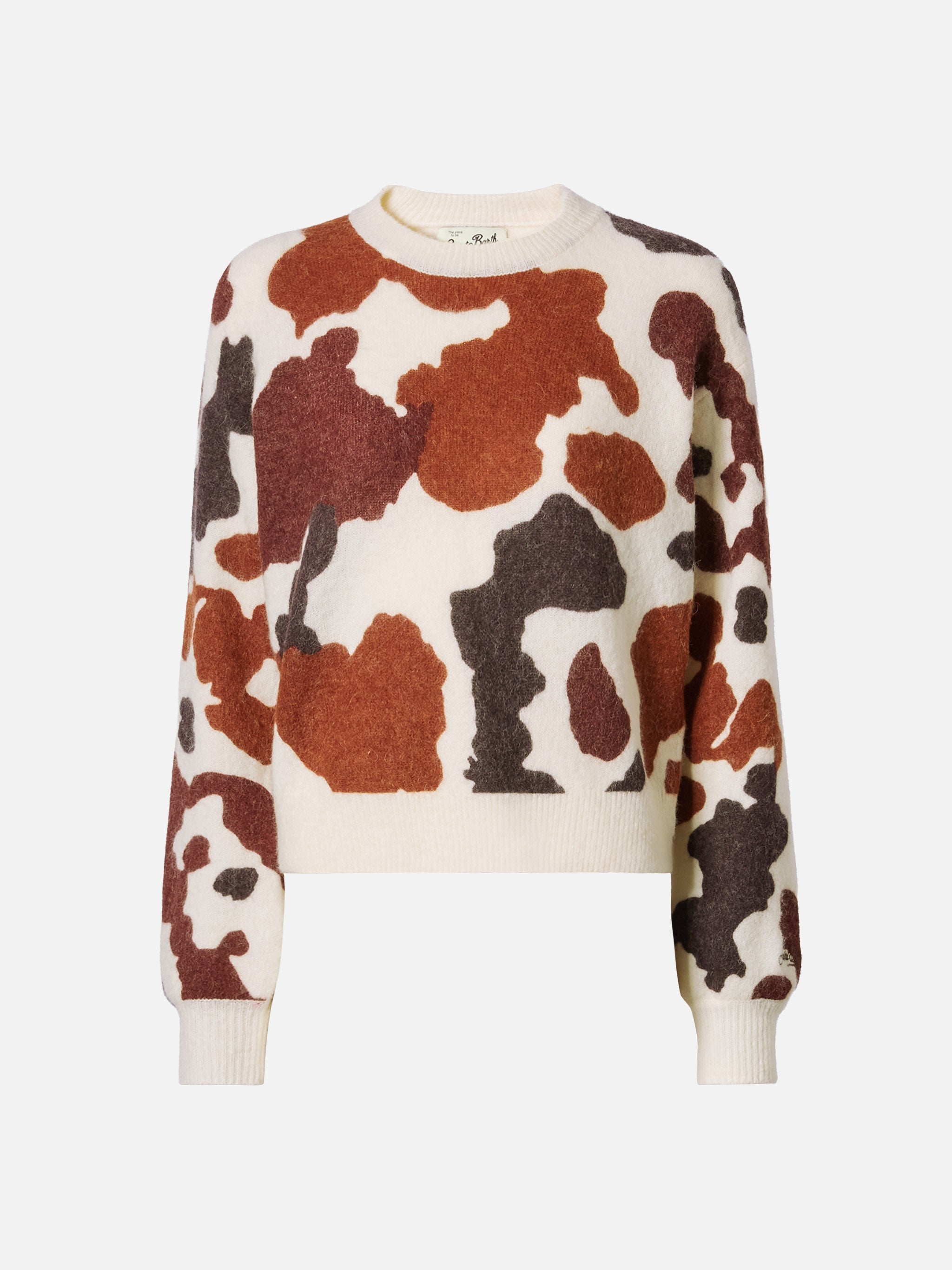 Danya Stretch Merino-Wool And Alpaca-Blend Sweater With Cow-Print Beige