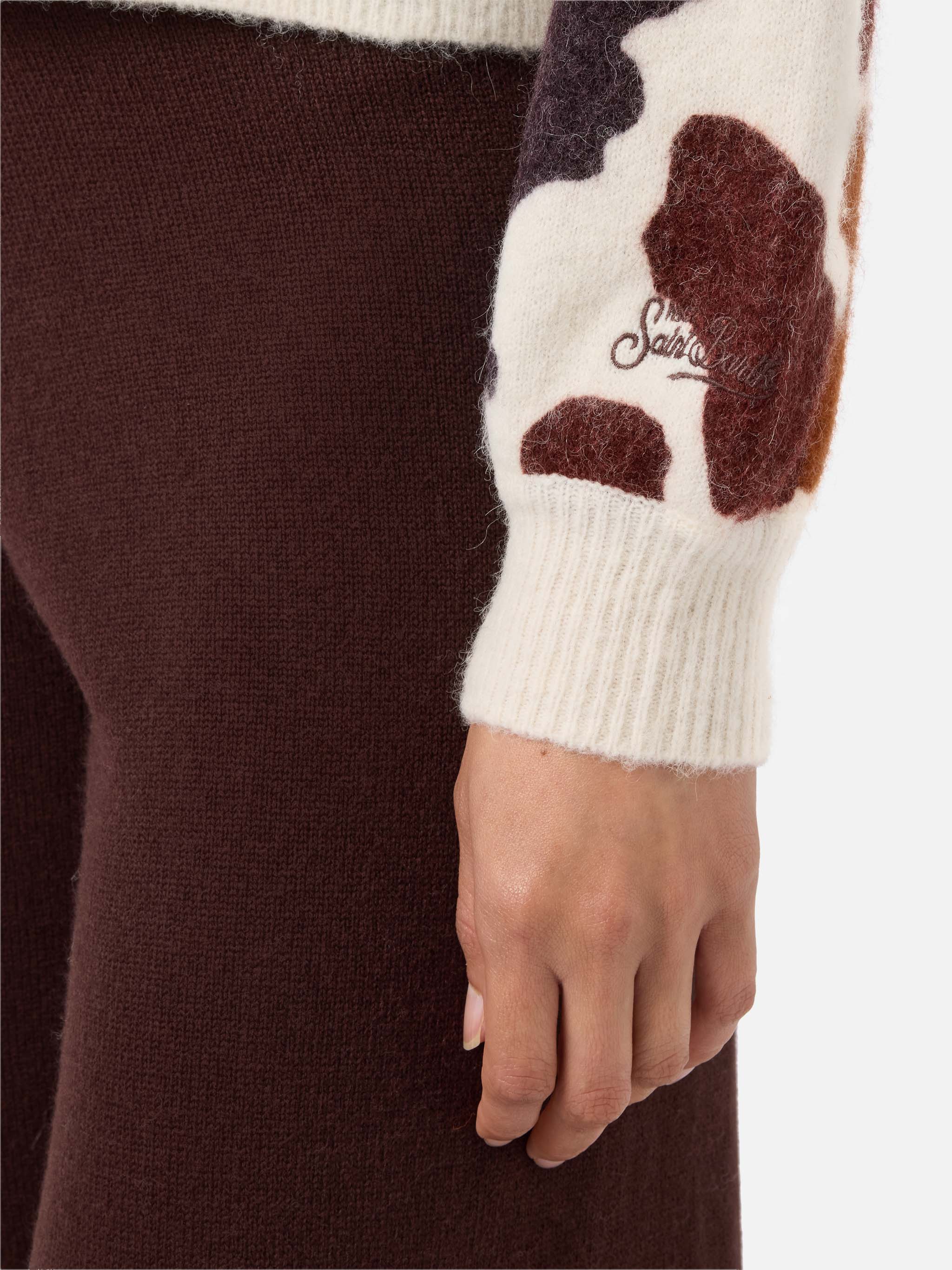Danya Stretch Merino-Wool And Alpaca-Blend Sweater With Cow-Print Beige