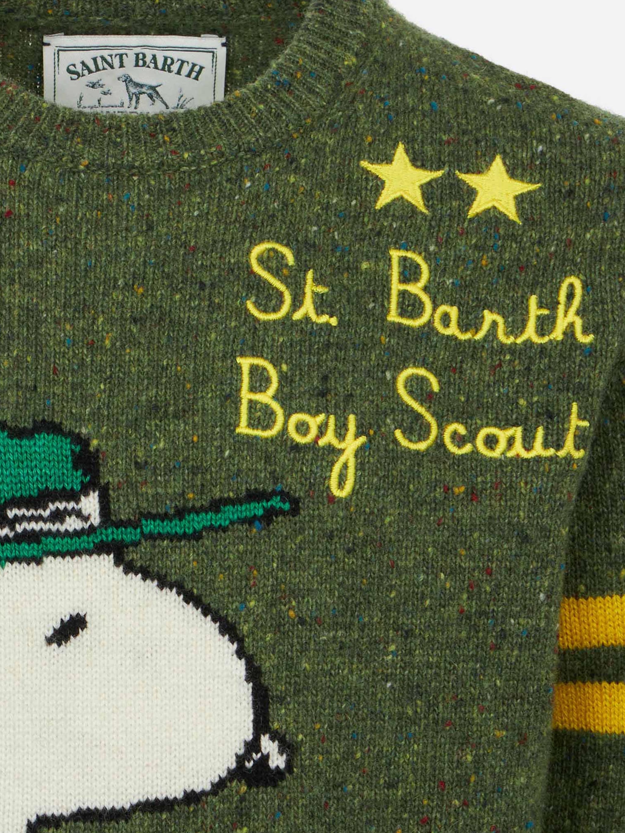 Boy Crewneck Donegal Sweater With Snoopy Jacquard | - Peanuts™ Special Edition Green