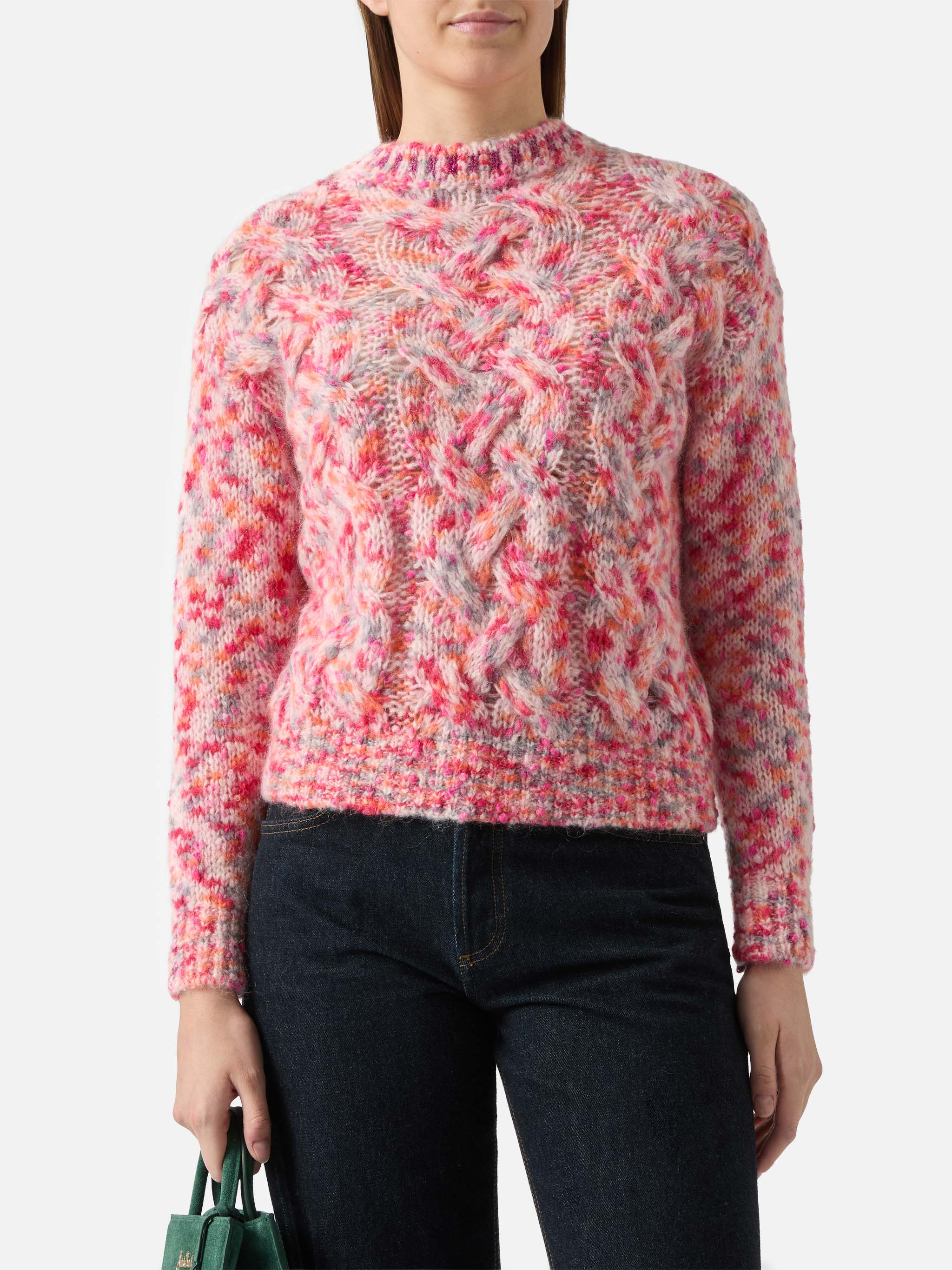 Brushed Alpaca-Blend Crewneck Danya Multicolor Melange Pink