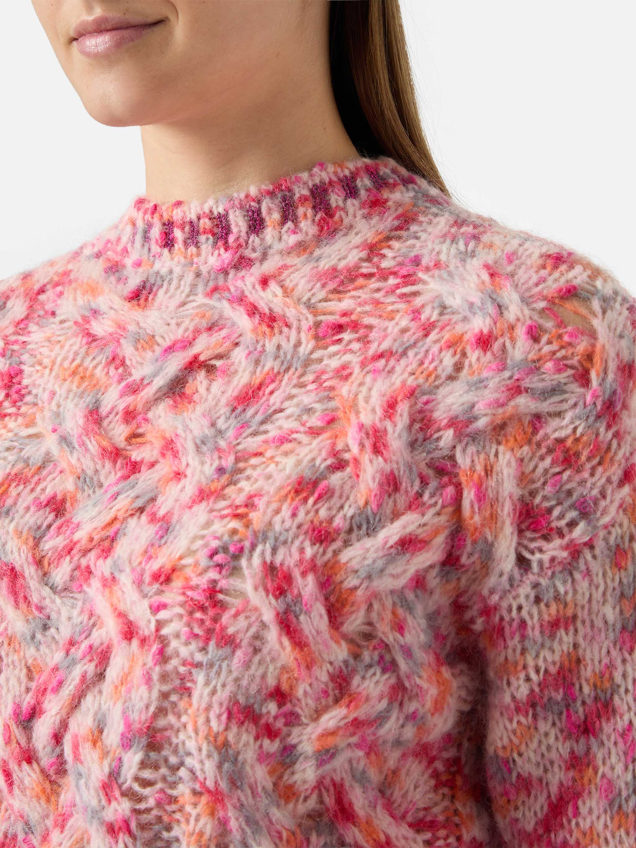 Brushed Alpaca-Blend Crewneck Danya Multicolor Melange Pink