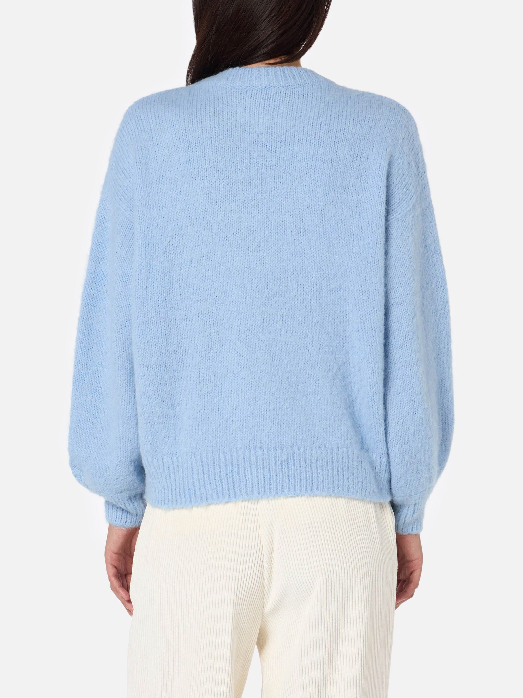 Brushed Knit Sweater With Clouds Details Blue