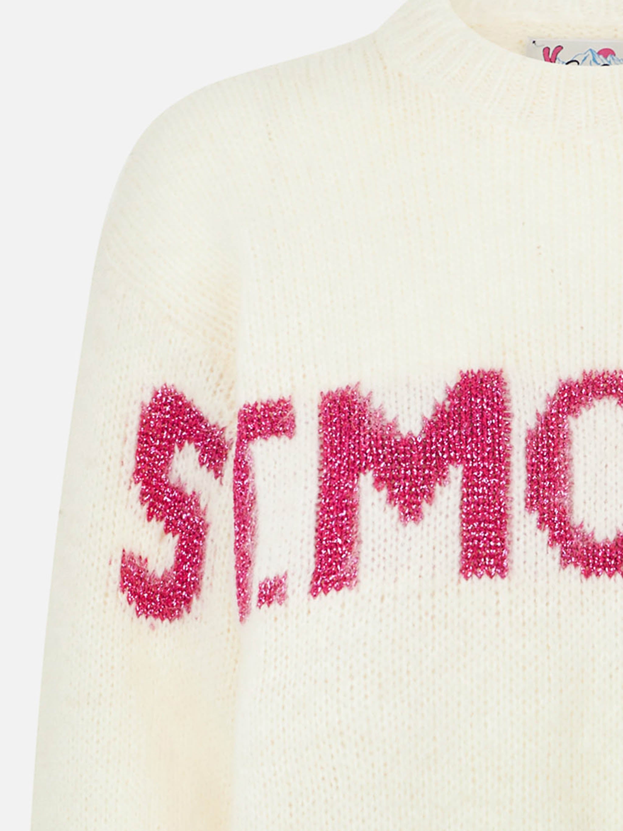Boxy Shape Soft Sweater Danya Jr With St. Moritz Lurex Jacquard White