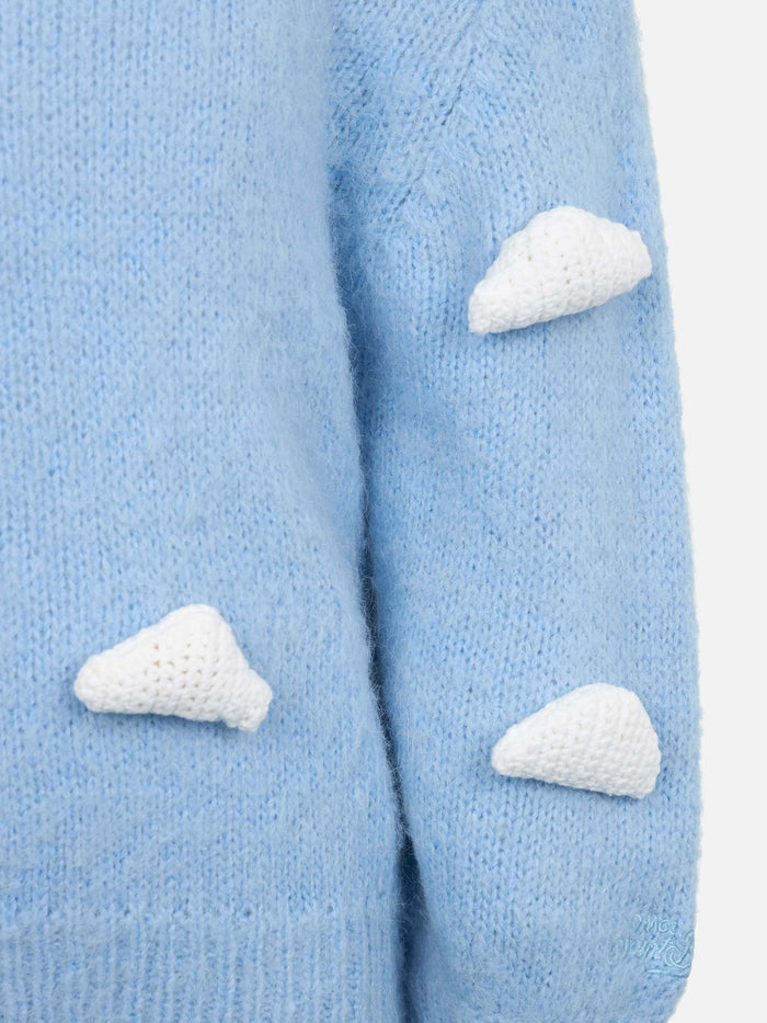 Girl Boxy Shape Soft Sweater Danya Jr With Crochet Cloud 3d Patches Blue