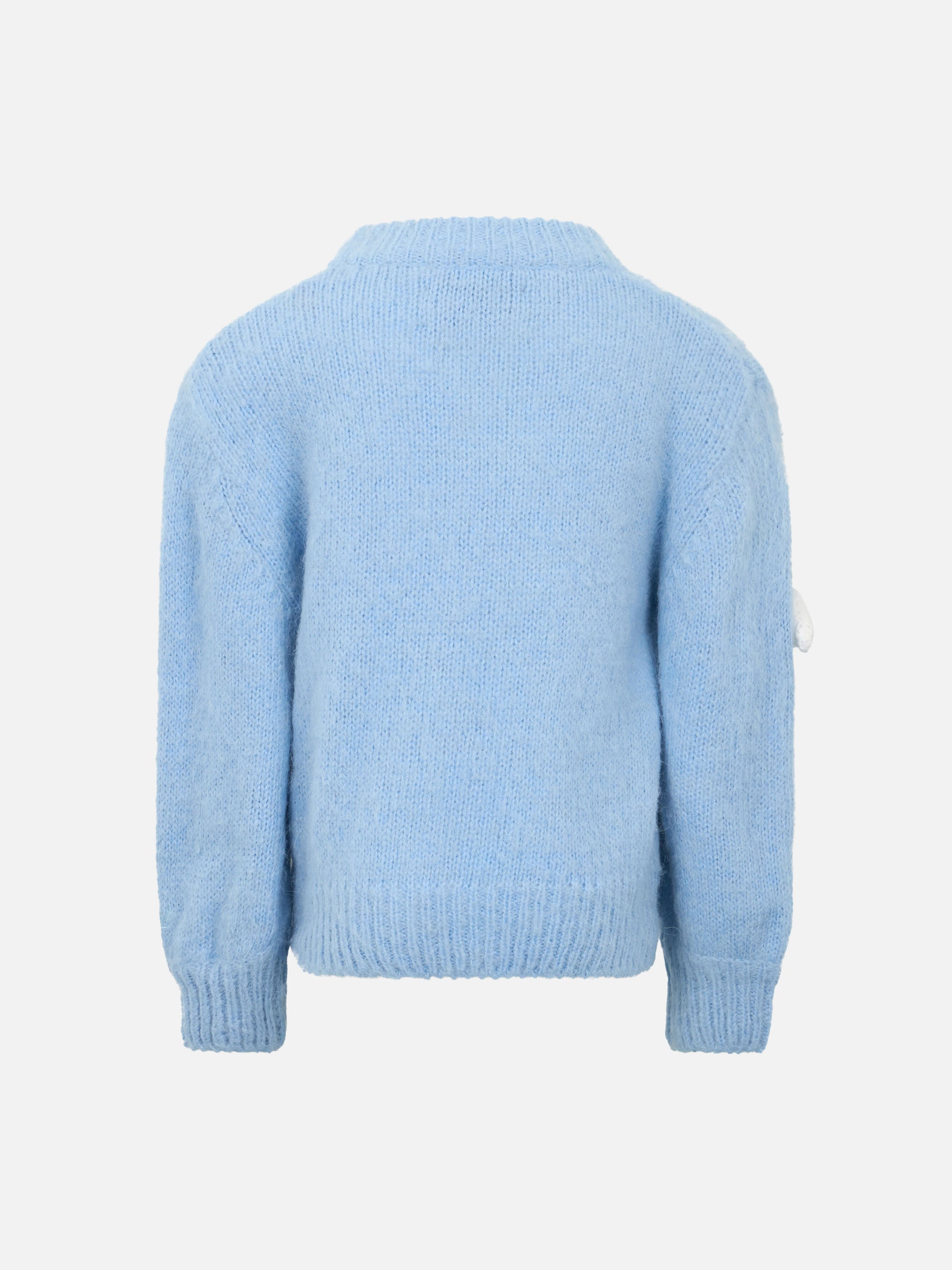 Girl Boxy Shape Soft Sweater Danya Jr With Crochet Cloud 3d Patches Blue