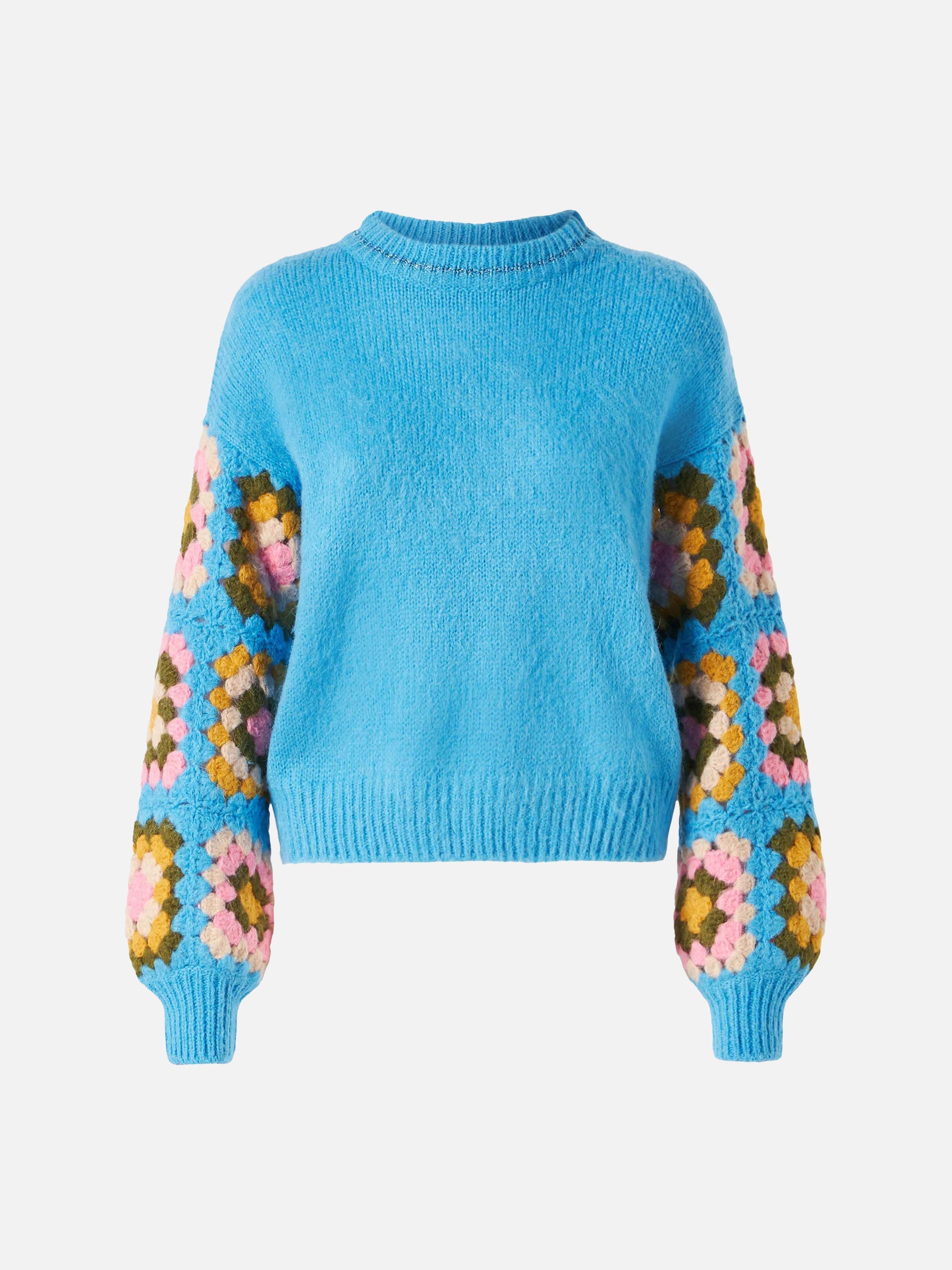 Ultra Soft Crewneck Danya Crochet Jr With Handmade Sleeves Blue