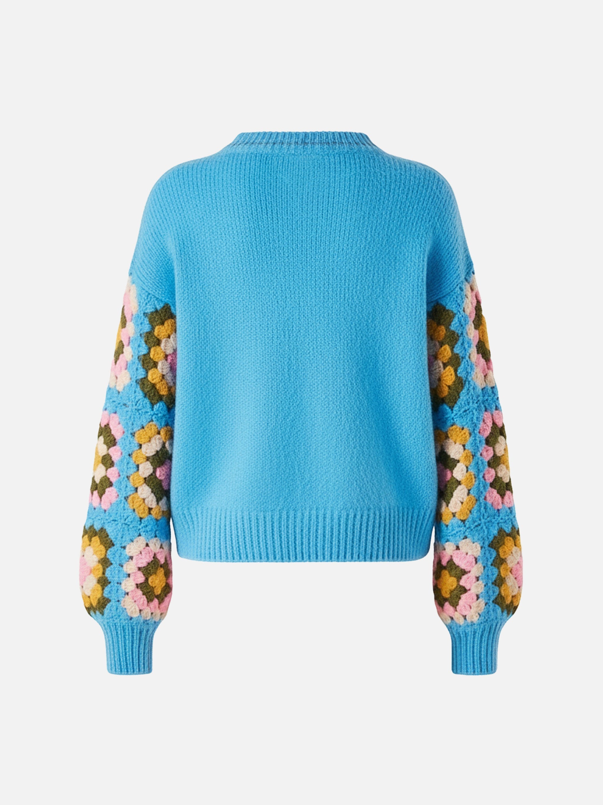 Ultra Soft Crewneck Danya Crochet Jr With Handmade Sleeves Blue