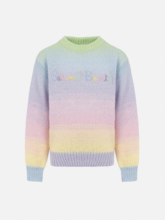 Girl Multicolor Striped Crewneck Sweater Danya Pink