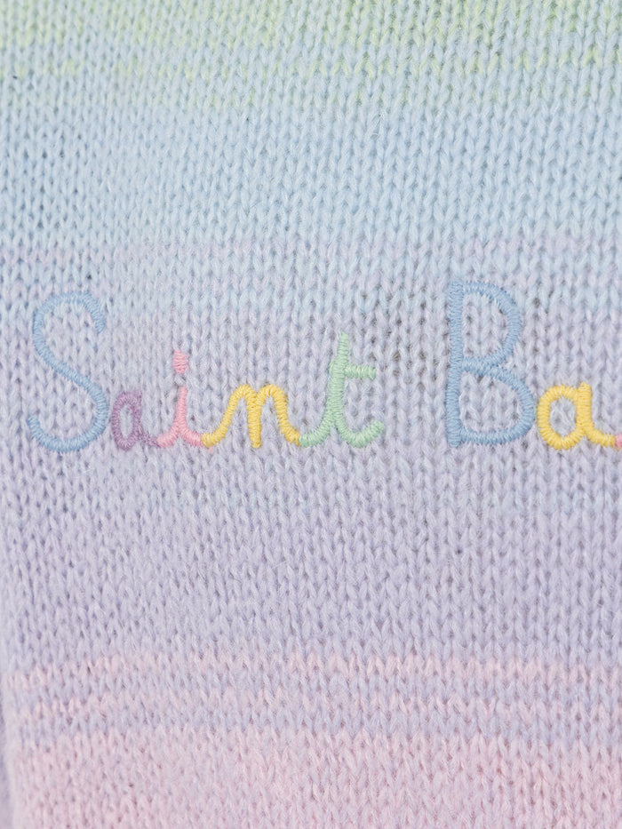 Girl Multicolor Striped Crewneck Sweater Danya Pink