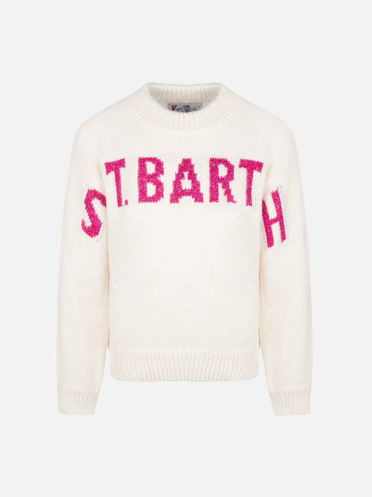 Girl Pink Crewneck Sweater Danya With Saint Barth Lurex Logo White
