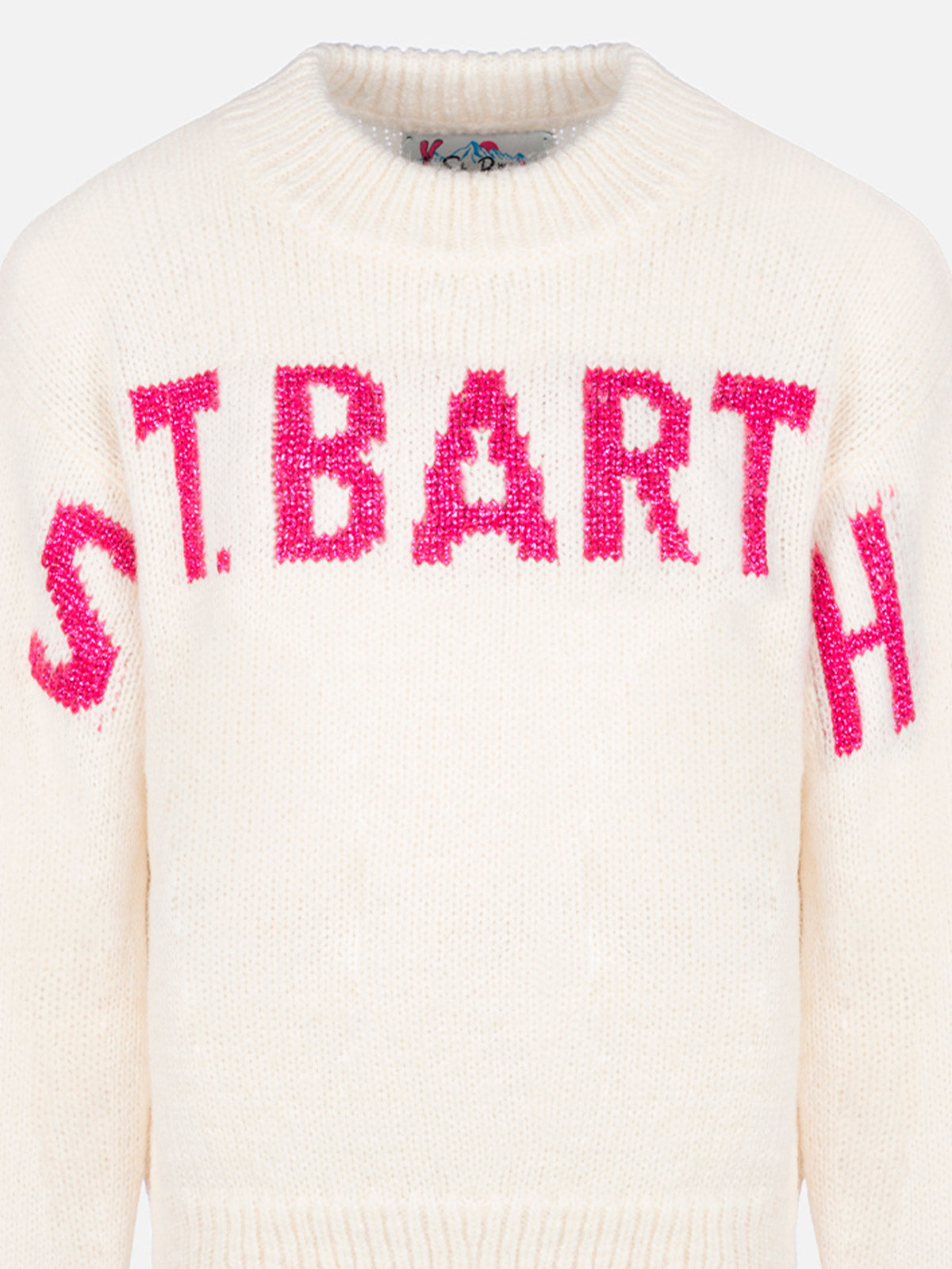 Girl Pink Crewneck Sweater Danya With Saint Barth Lurex Logo White