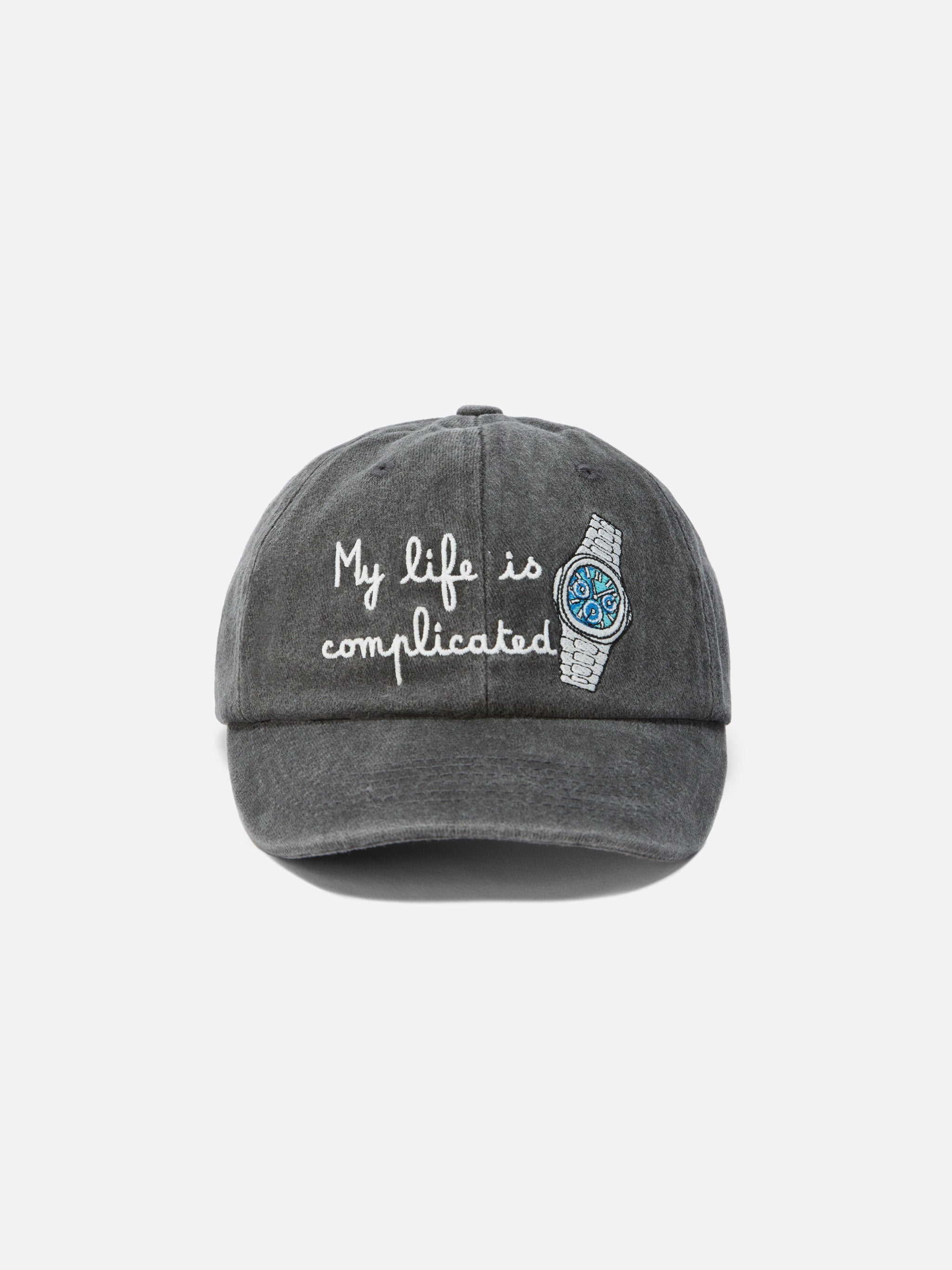 Davis Baseball Cap Denim With My Life Is Complicated Embroidery Black Hat