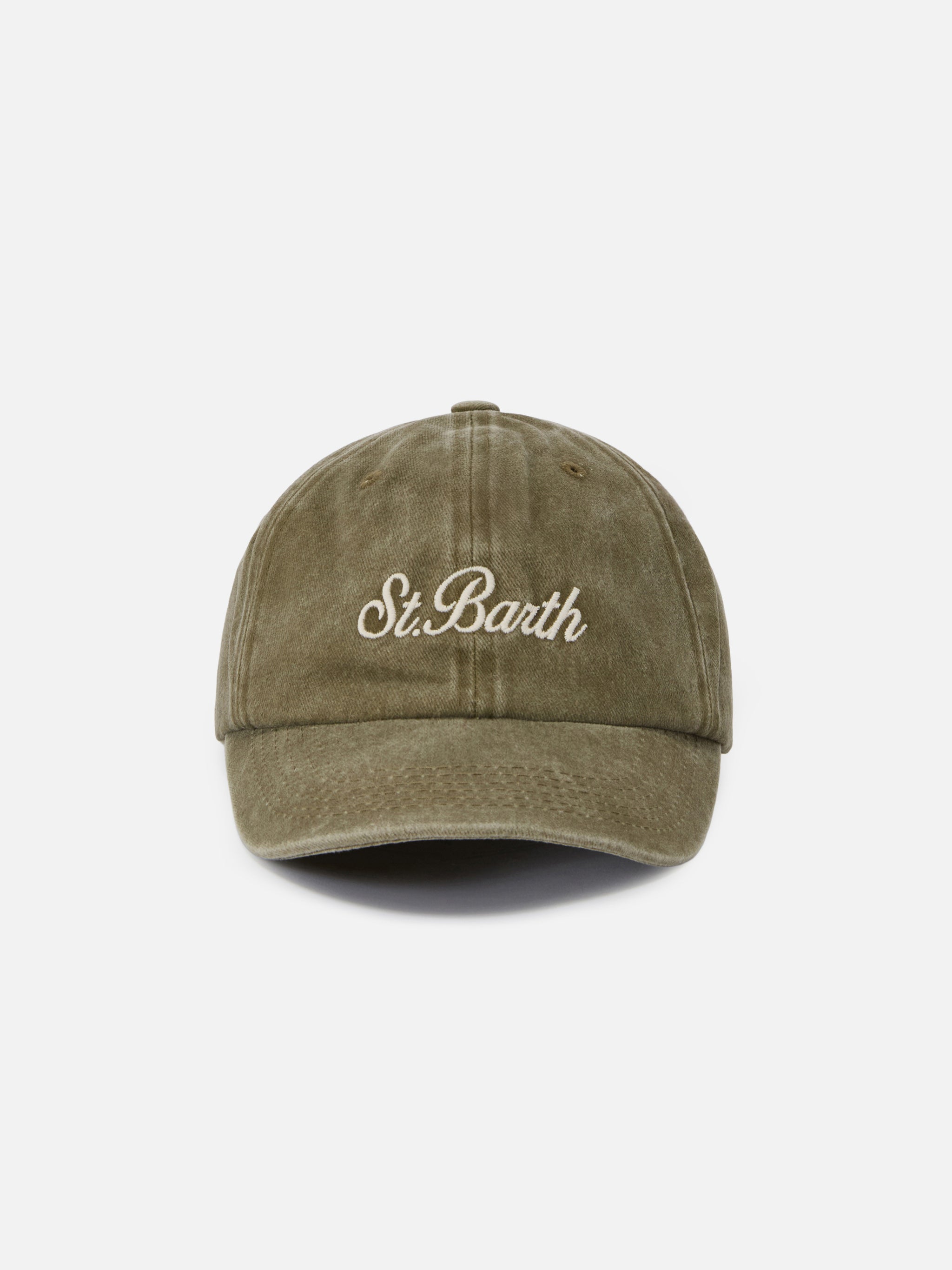Davis Dove Grey Cotton Baseball Cap With Embroidered Logo Green Hat