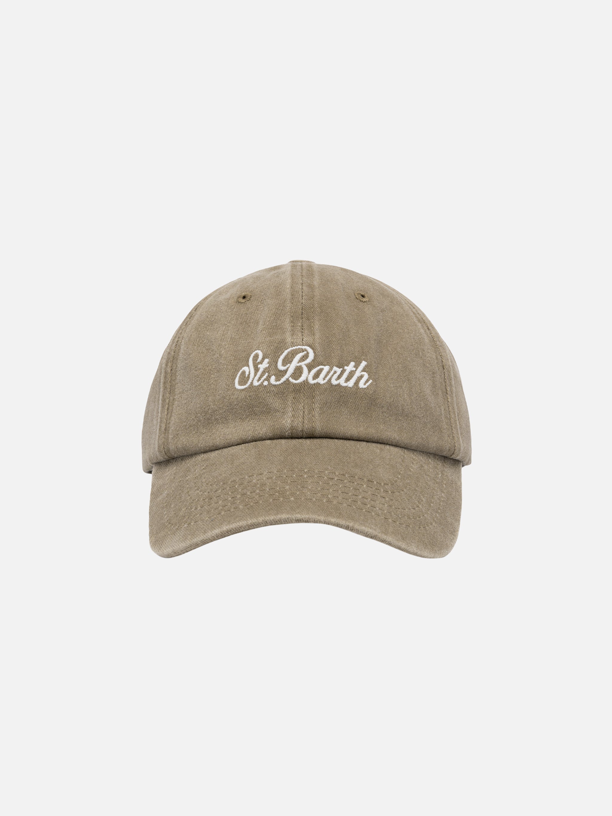 Davis Beige Denim Ball Cap With St. Barth Embroidery Brown Hat