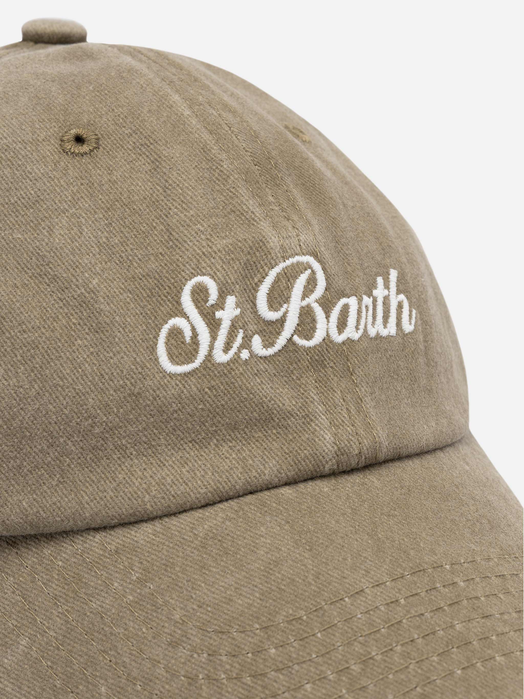 Davis Beige Denim Ball Cap With St. Barth Embroidery Brown Hat