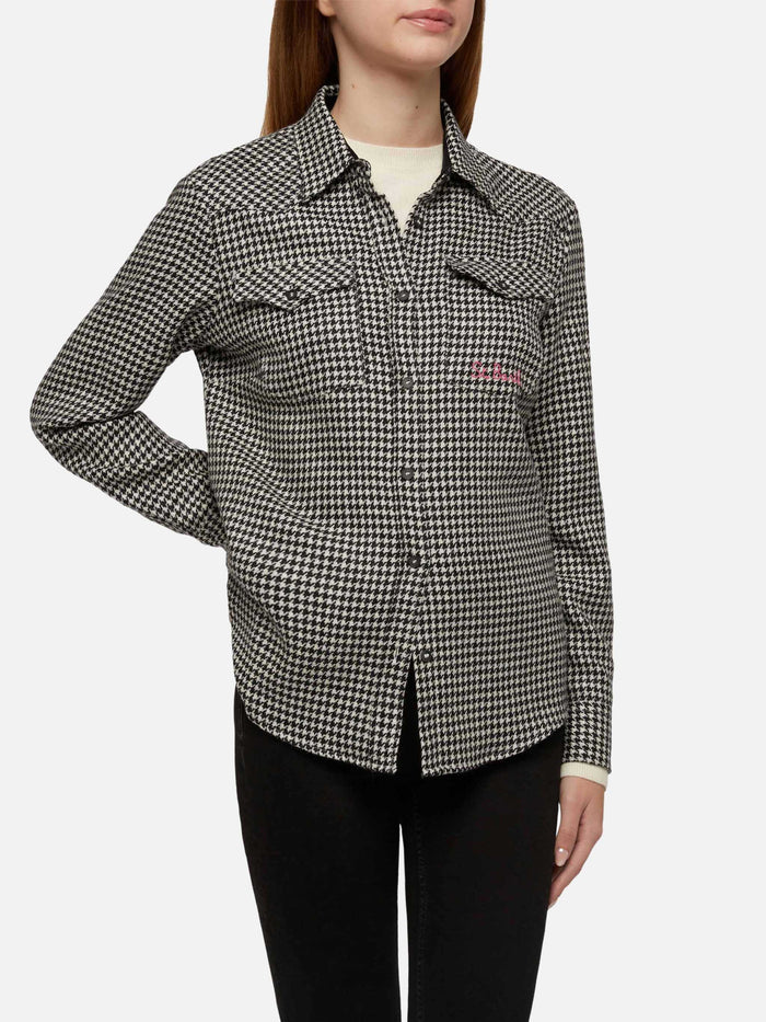 Wool Shirt Deer With Pied De Poul Print White
