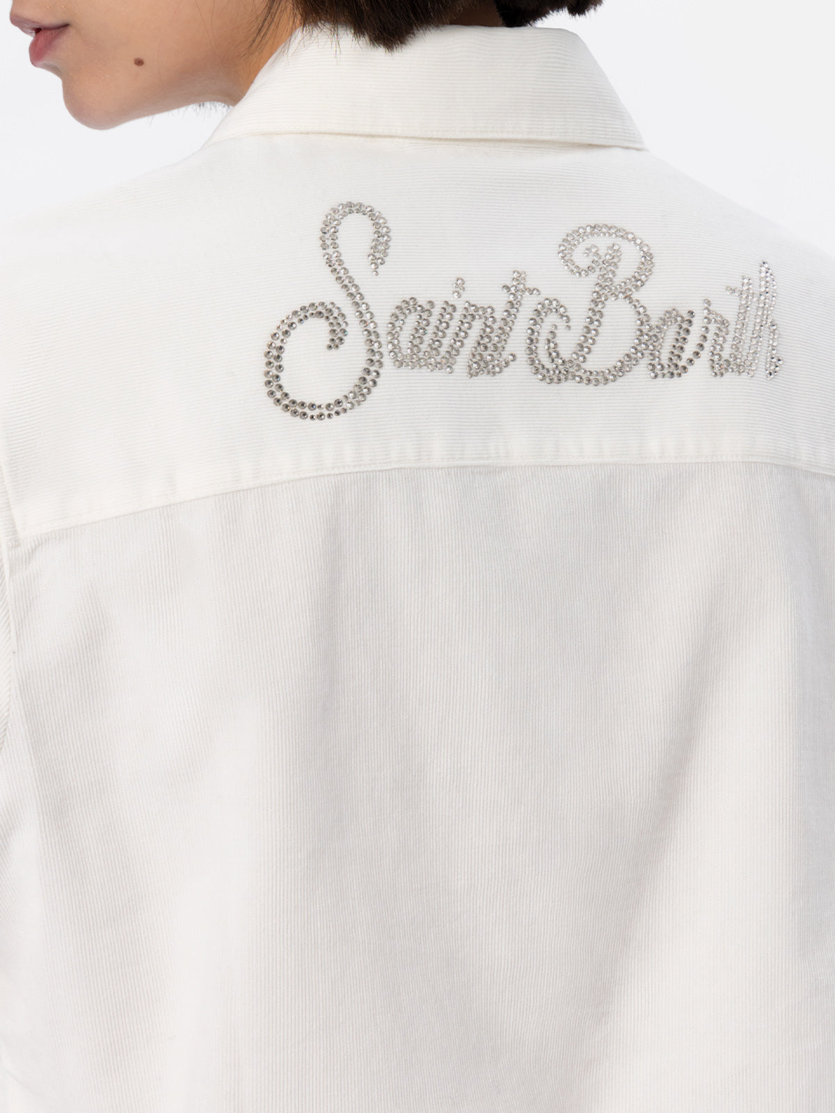 Deer Off-White Corduroy Shirt With Rhinestone Logo