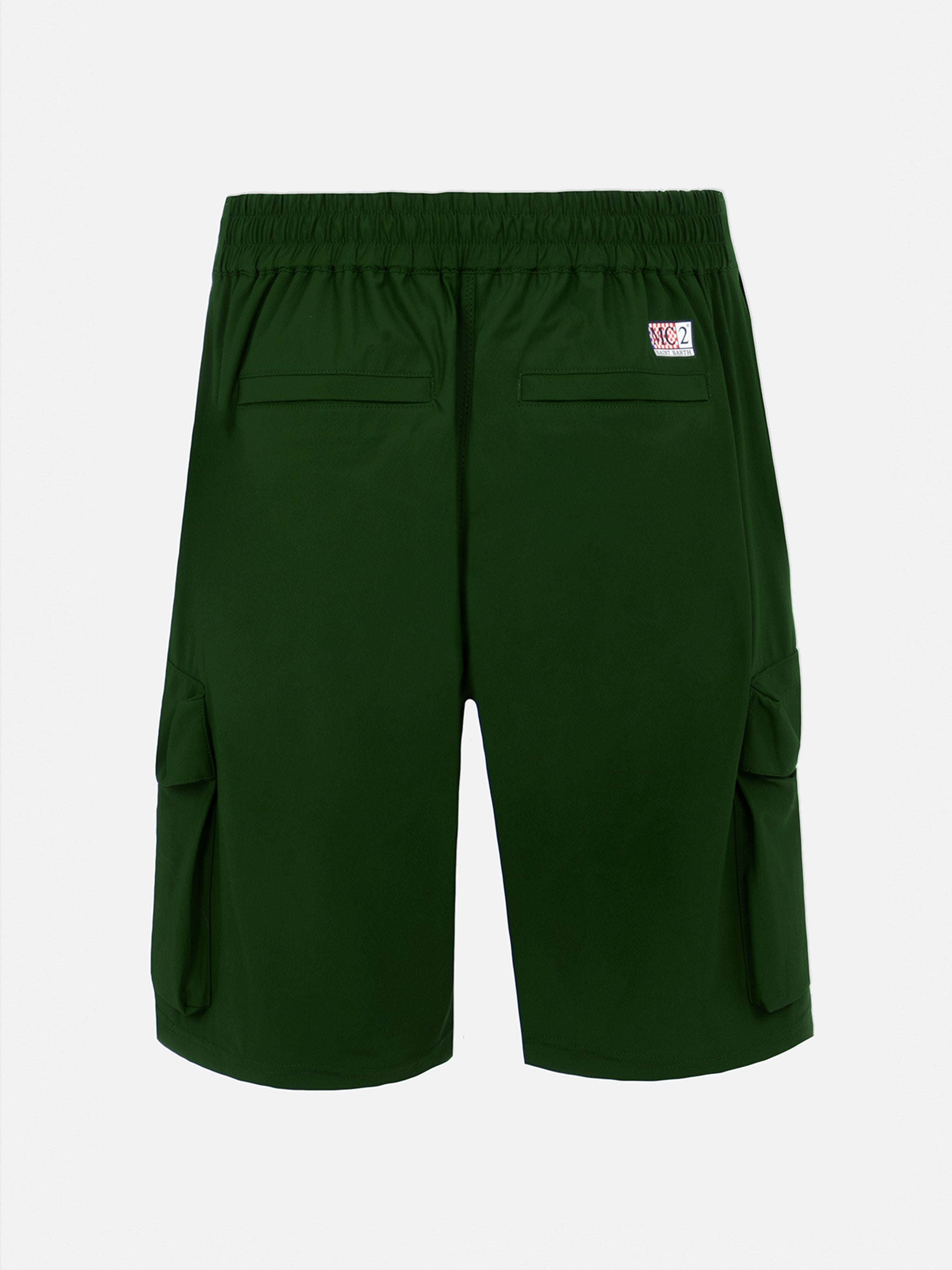 Military Green Technic Fabric Bermuda Shorts Deck Pant