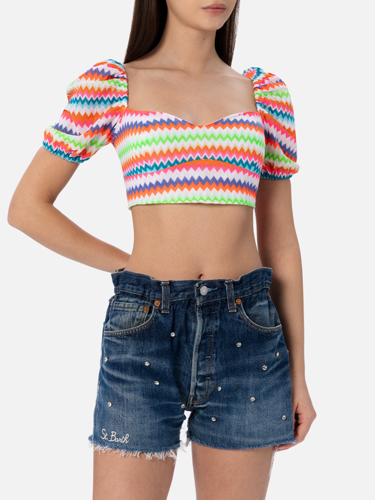 Delia Fluo Chevron Raschel Crop Top Top_apparel