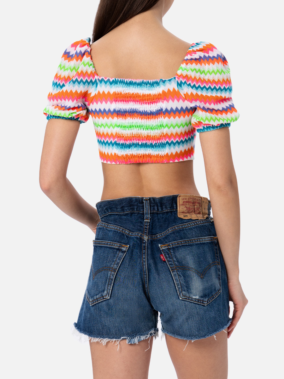 Delia Fluo Chevron Raschel Crop Top Top_apparel
