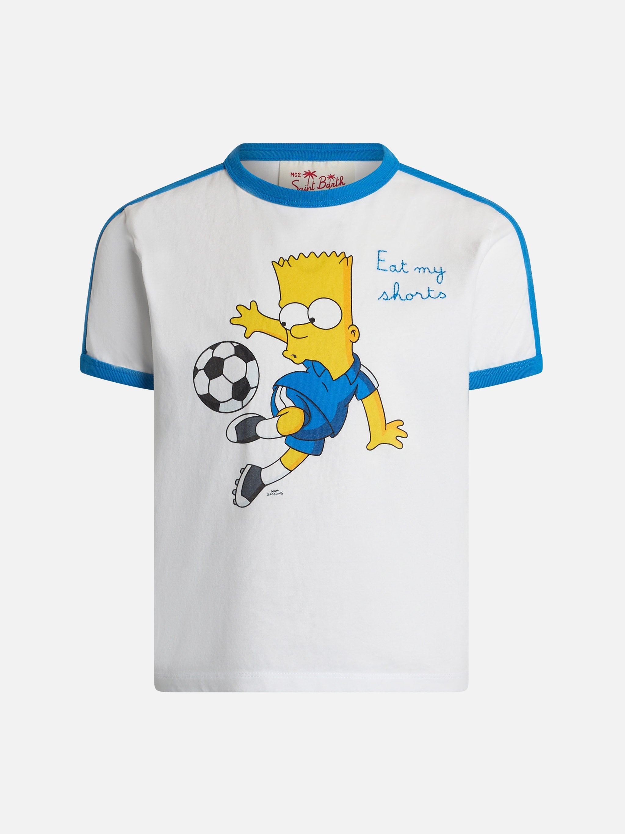 Boy White Cotton T-Shirt Dean Jr With Bart Simpson Print And Embroidery | The Special Edition