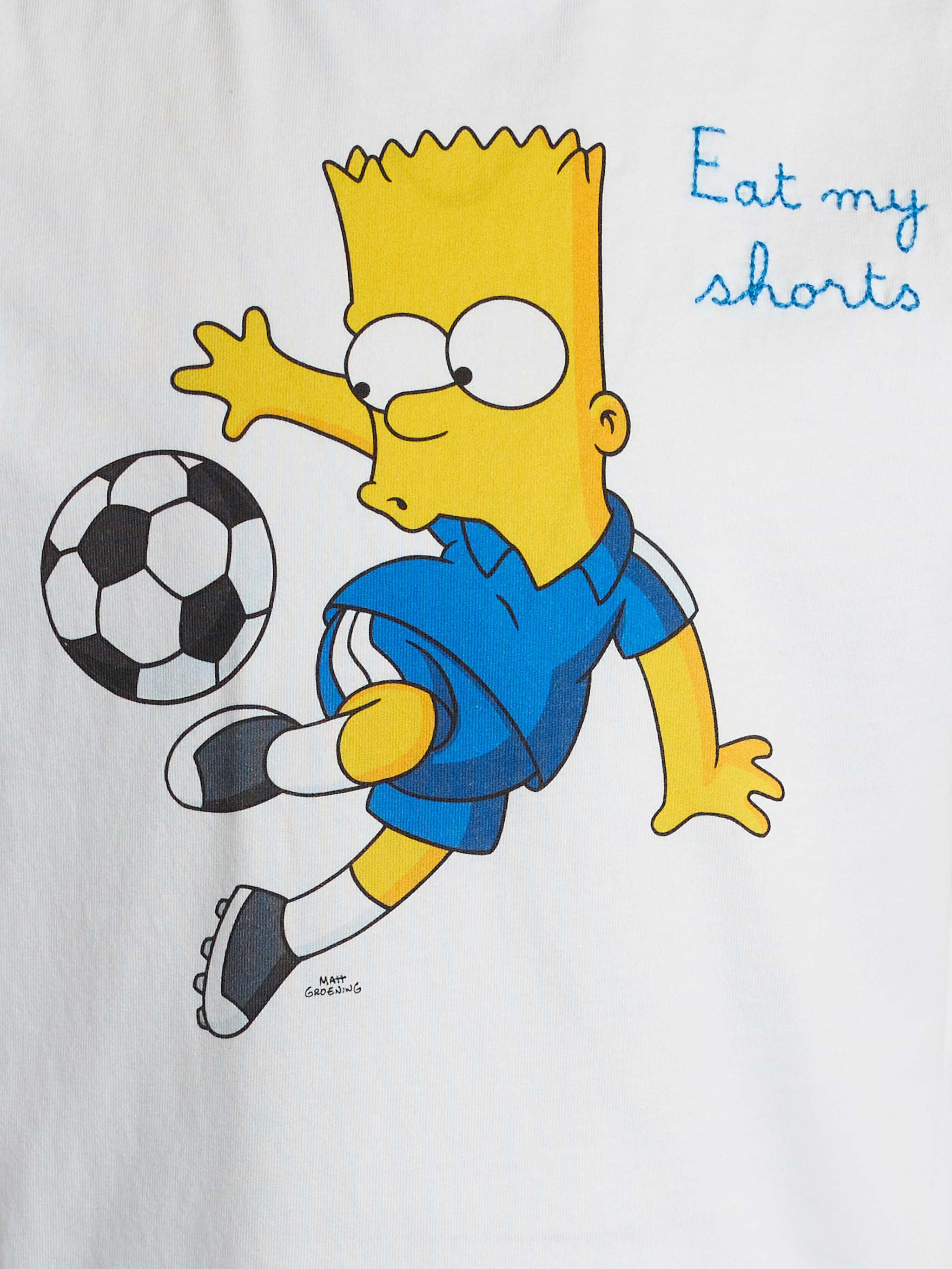 Boy White Cotton T-Shirt Dean Jr With Bart Simpson Print And Embroidery | The Special Edition