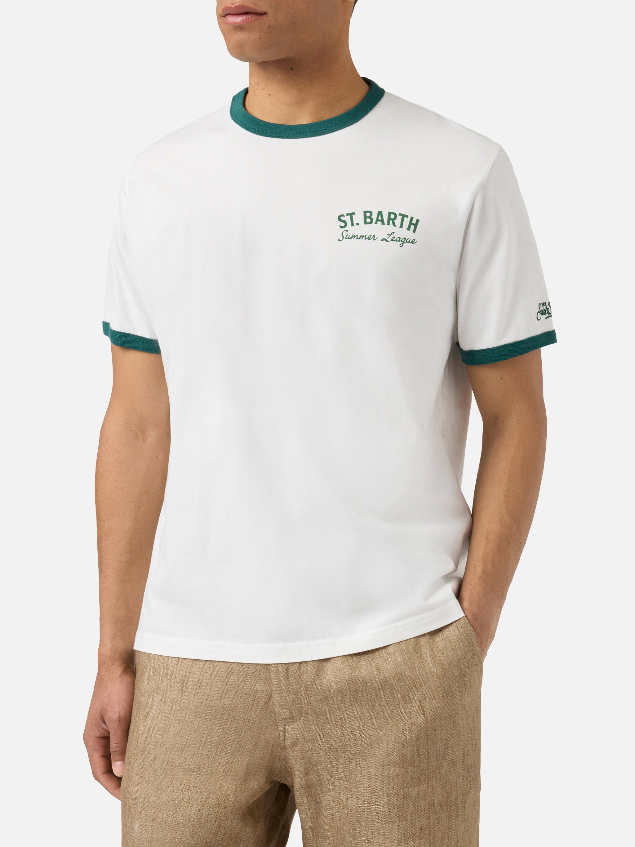 Cream Dean T-Shirt With Tennis League Print And Maxi Graphic On The Back White