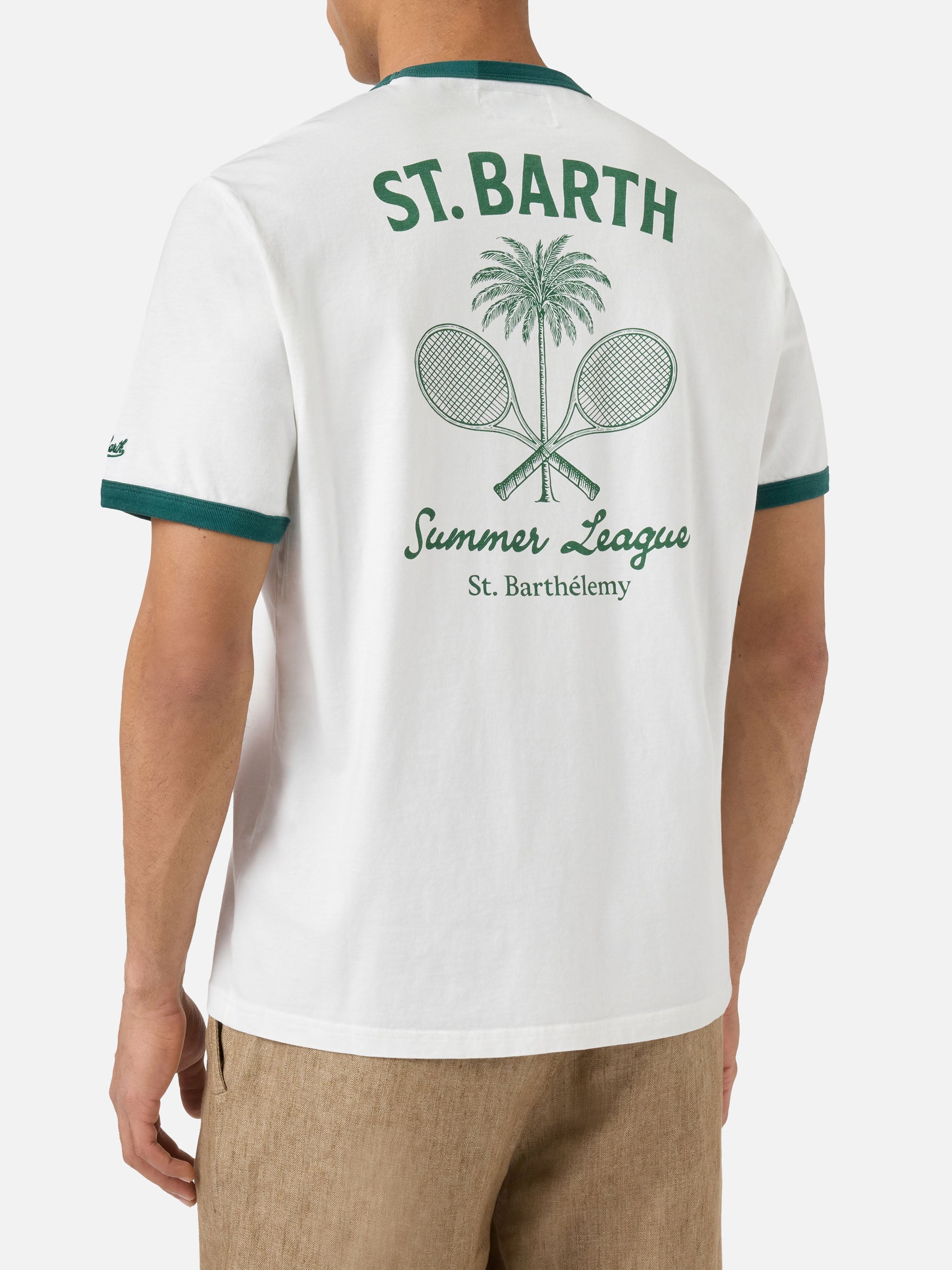 Cream Dean T-Shirt With Tennis League Print And Maxi Graphic On The Back White