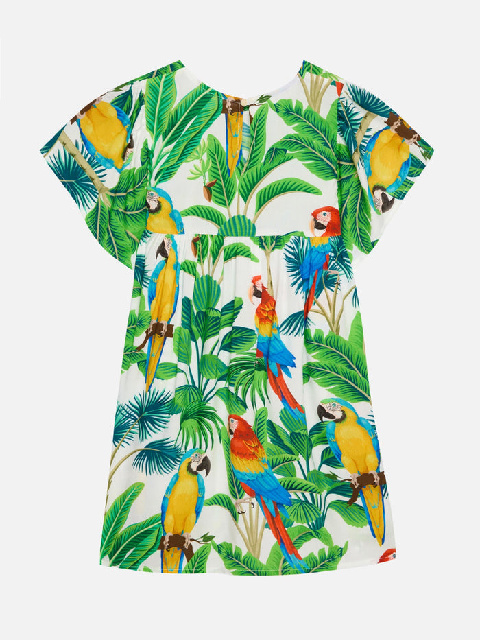 Short Sleeves Dress Diana With Tropical Print White
