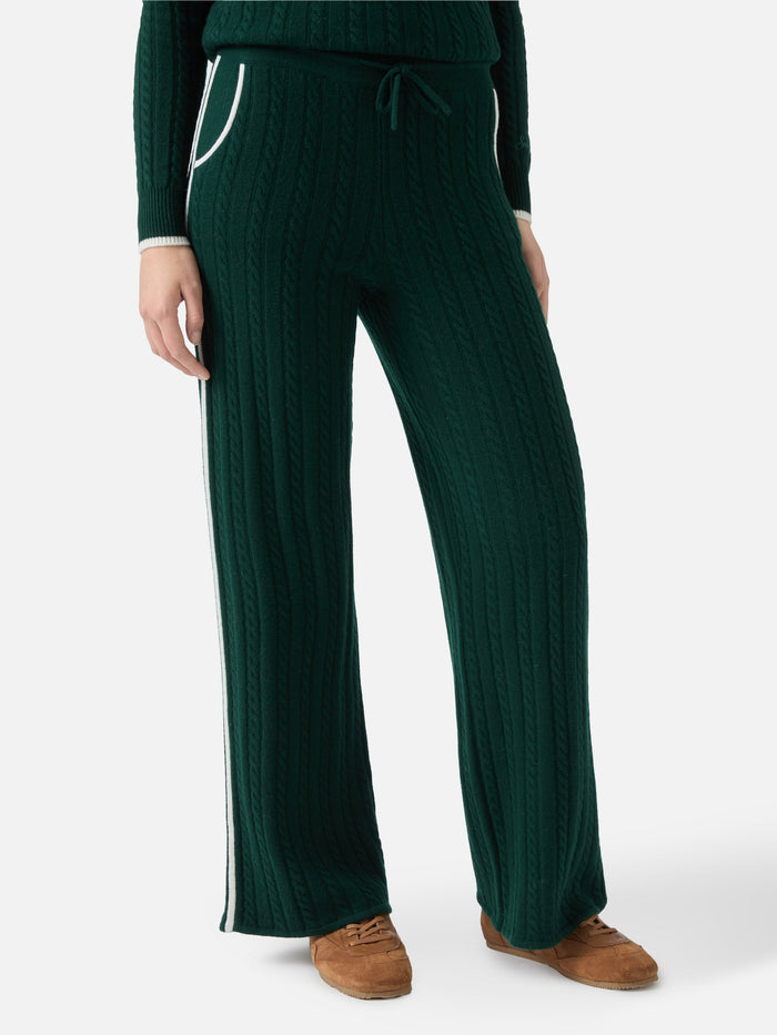 Dinard Cable-Knit Trousers British Green Wool With St. Barth Embroidery Pant