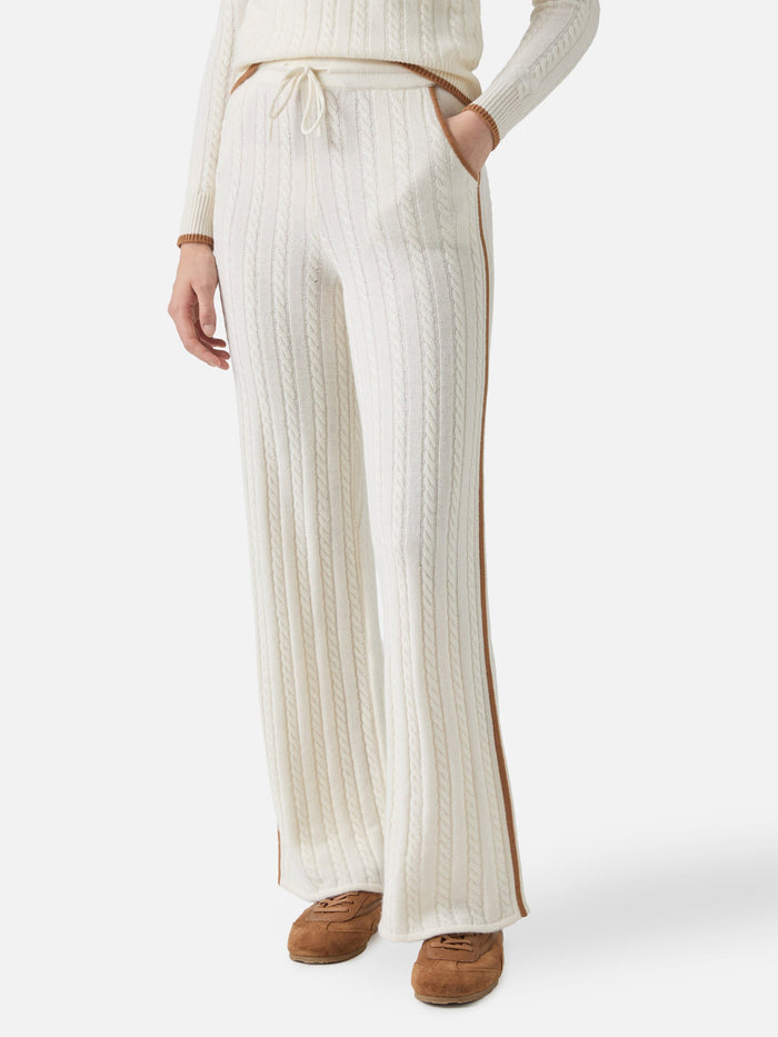 Dinard Cable-Knit Trousers White Wool With St. Barth Embroidery Pant