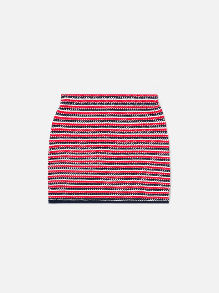 Striped Delma Ridge Cotton Knit Mini Skirt White Knitwear