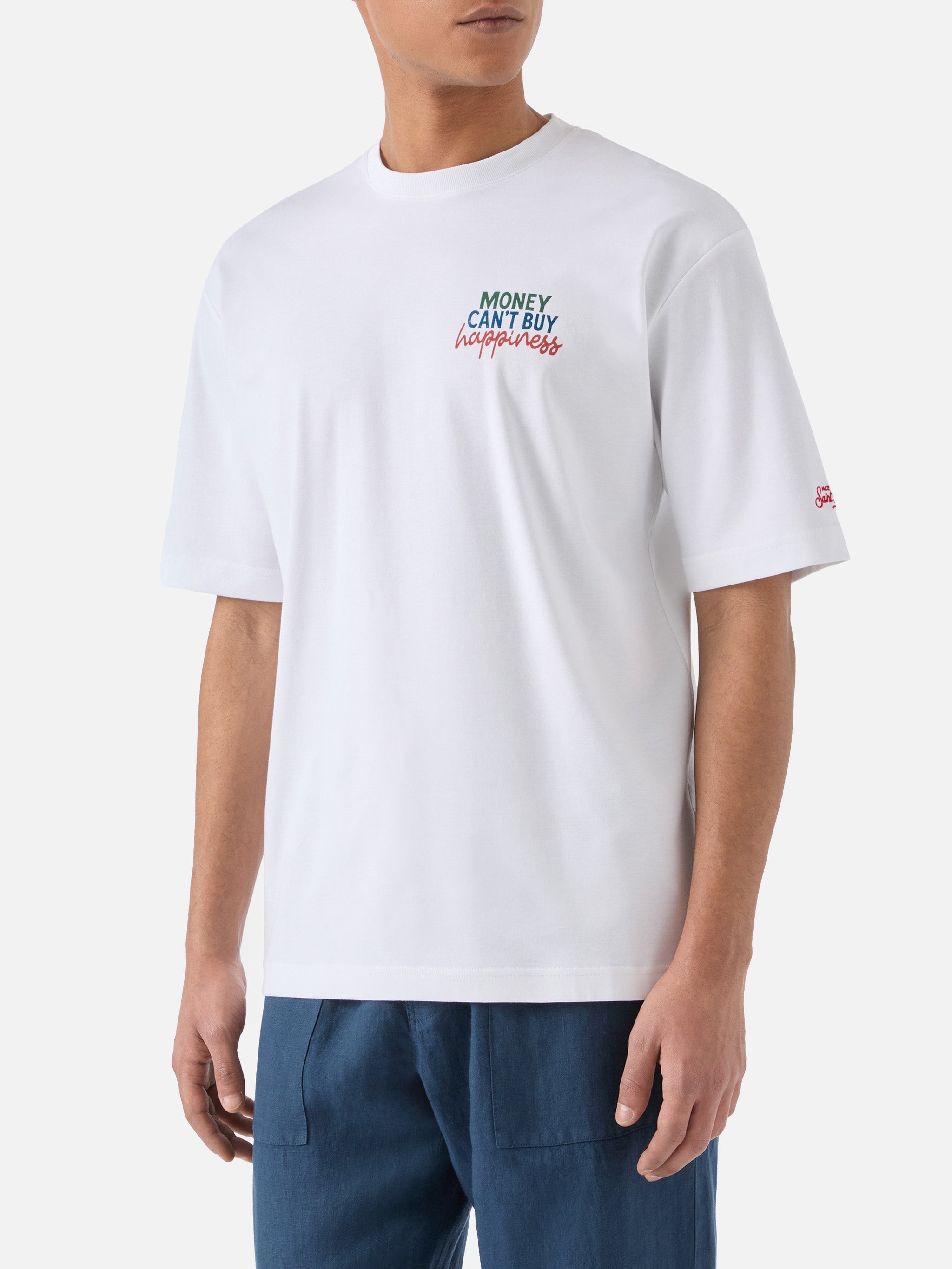 Delmar T-Shirt With Money Cant Buy Happiness Print And Maxi Graphic On The Back White