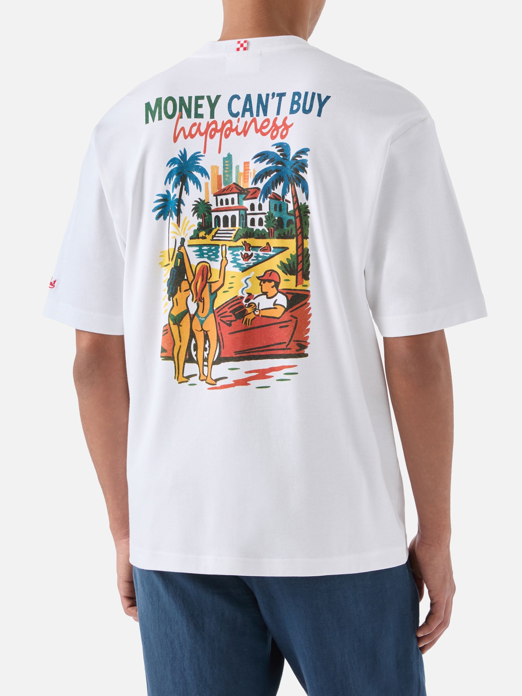 Delmar T-Shirt With Money Cant Buy Happiness Print And Maxi Graphic On The Back White